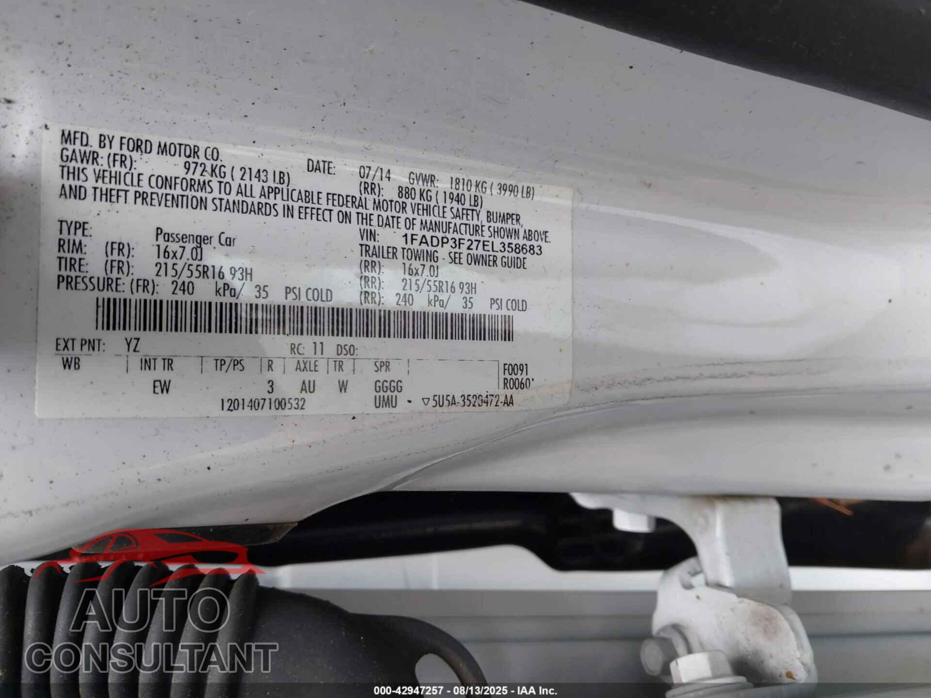 FORD FOCUS 2014 - 1FADP3F27EL358683