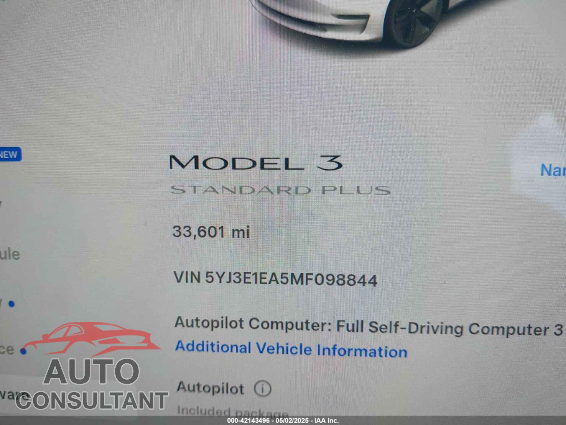 TESLA MODEL 3 2021 - 5YJ3E1EA5MF098844