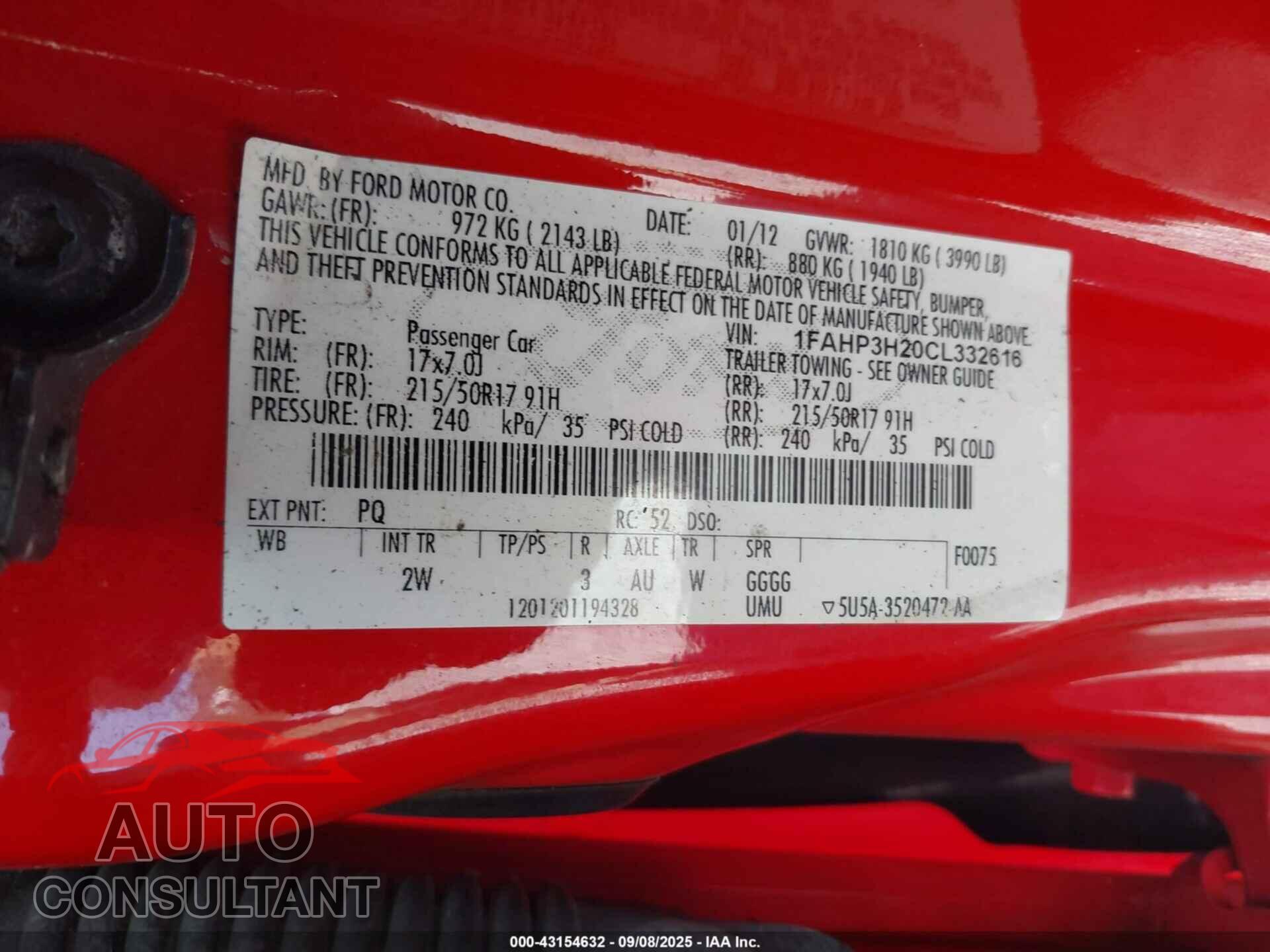 FORD FOCUS 2012 - 1FAHP3H20CL332616