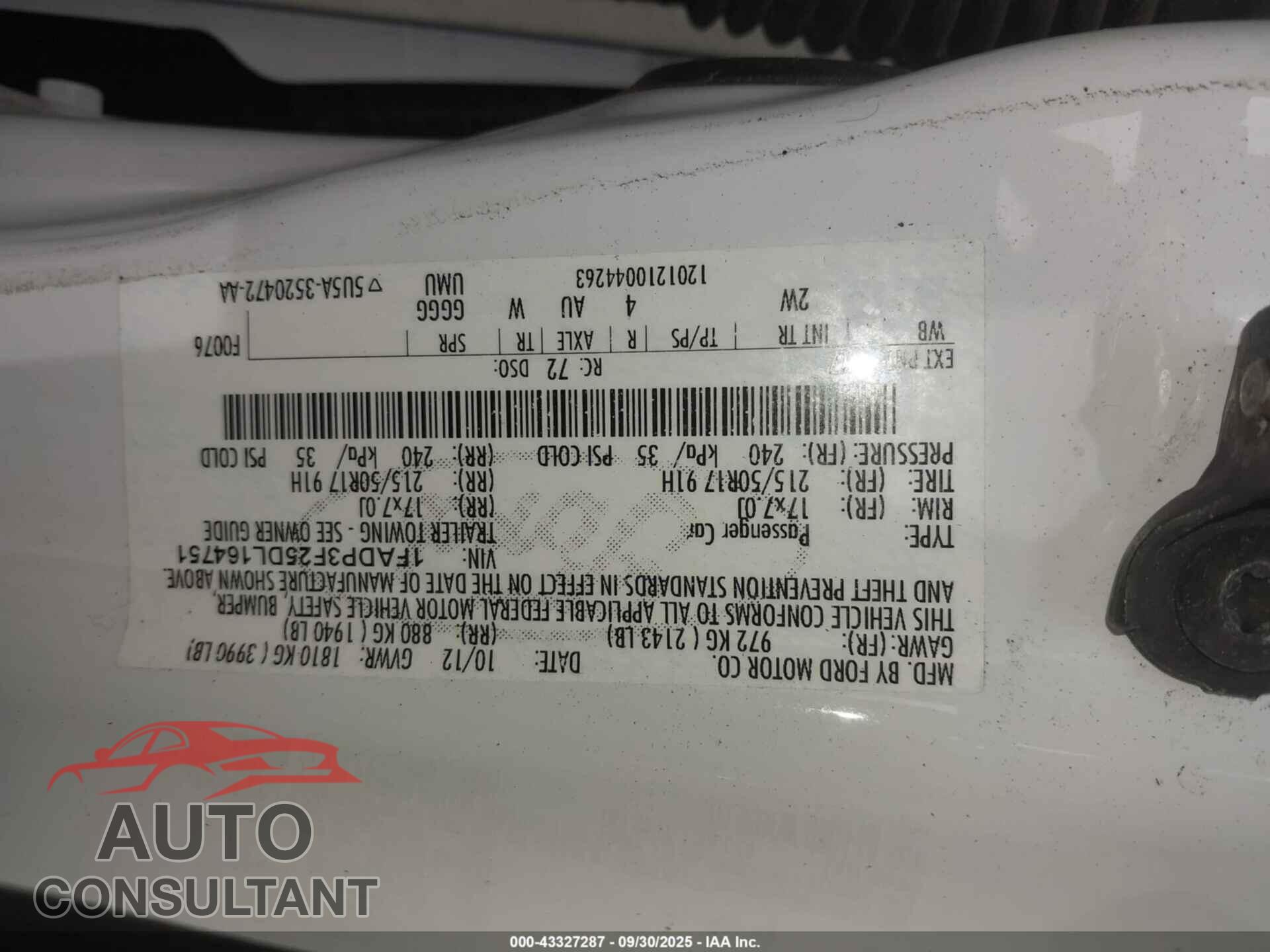 FORD FOCUS 2013 - 1FADP3F25DL164751