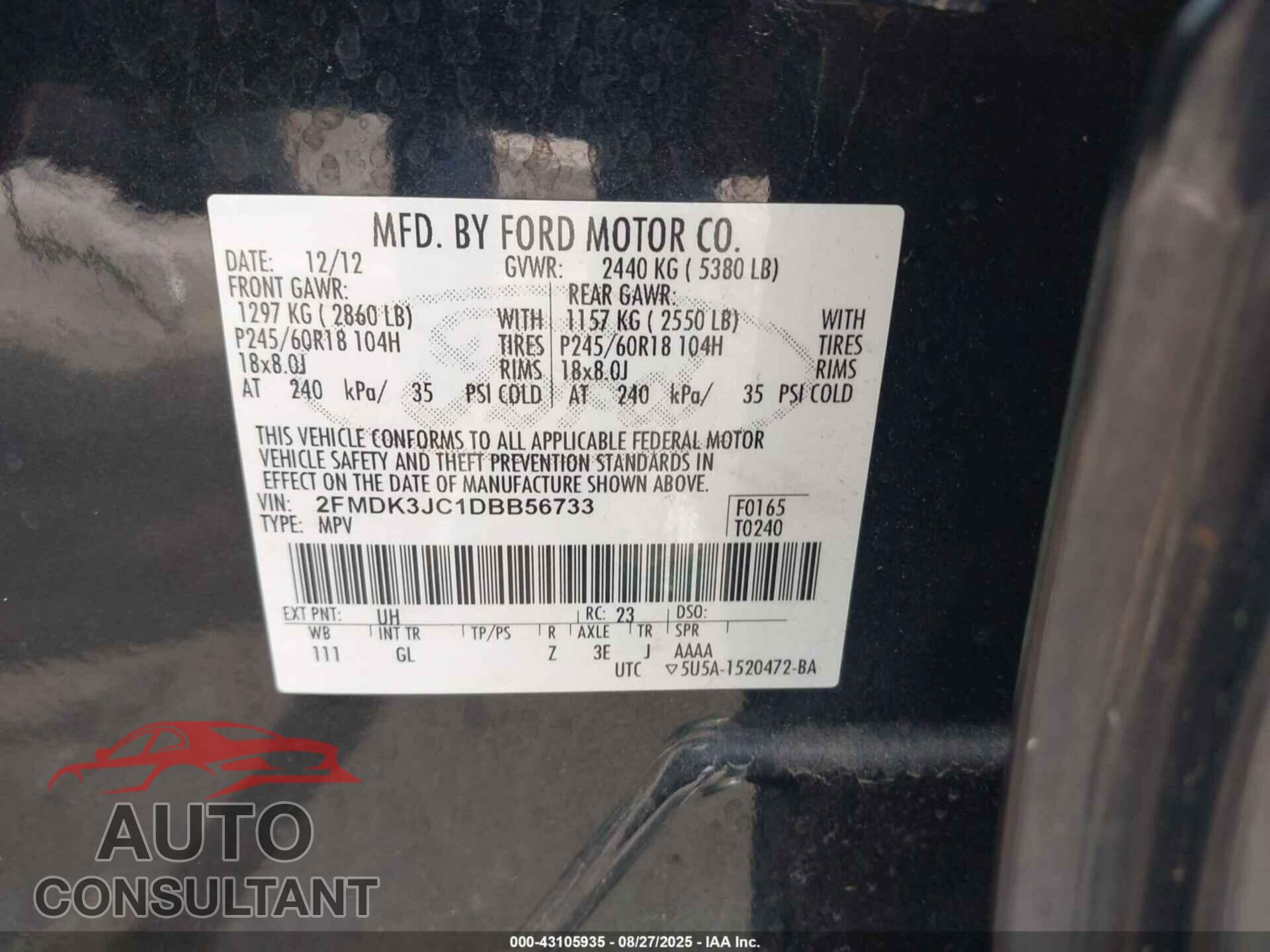 FORD EDGE 2013 - 2FMDK3JC1DBB56733