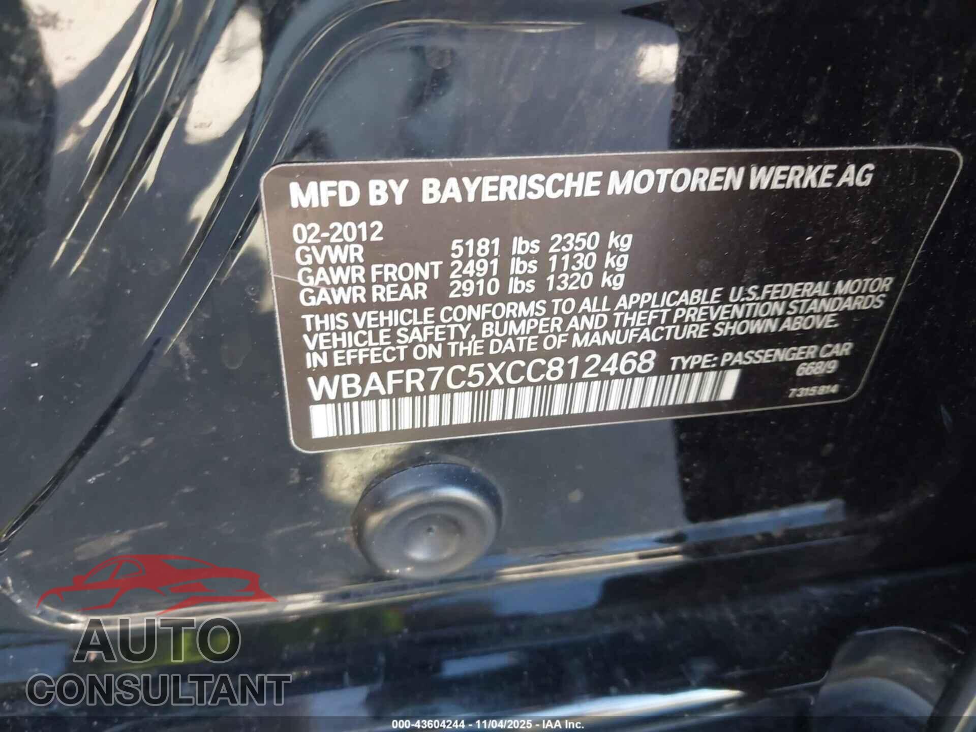 BMW 535I 2012 - WBAFR7C5XCC812468