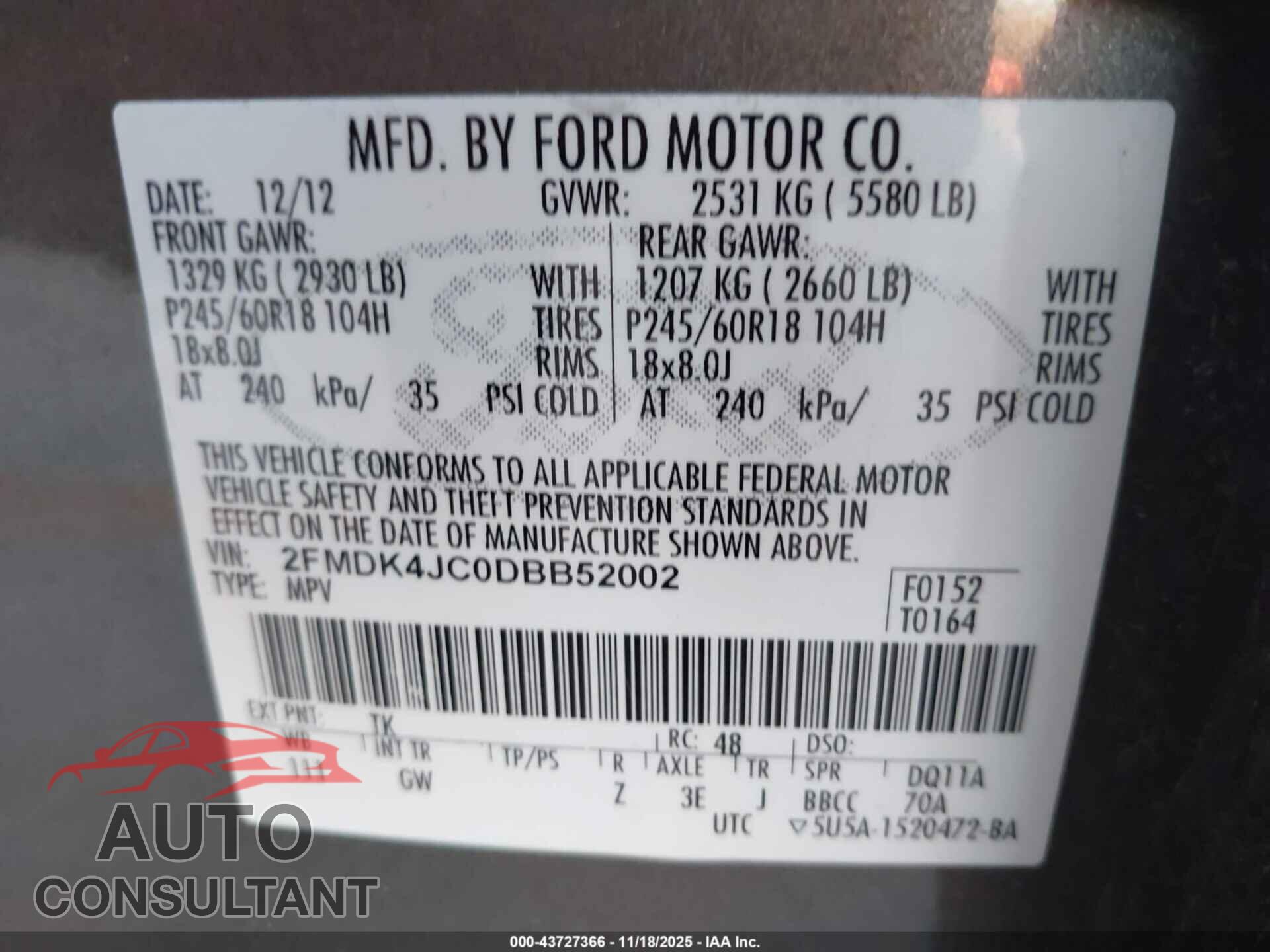 FORD EDGE 2013 - 2FMDK4JC0DBB52002