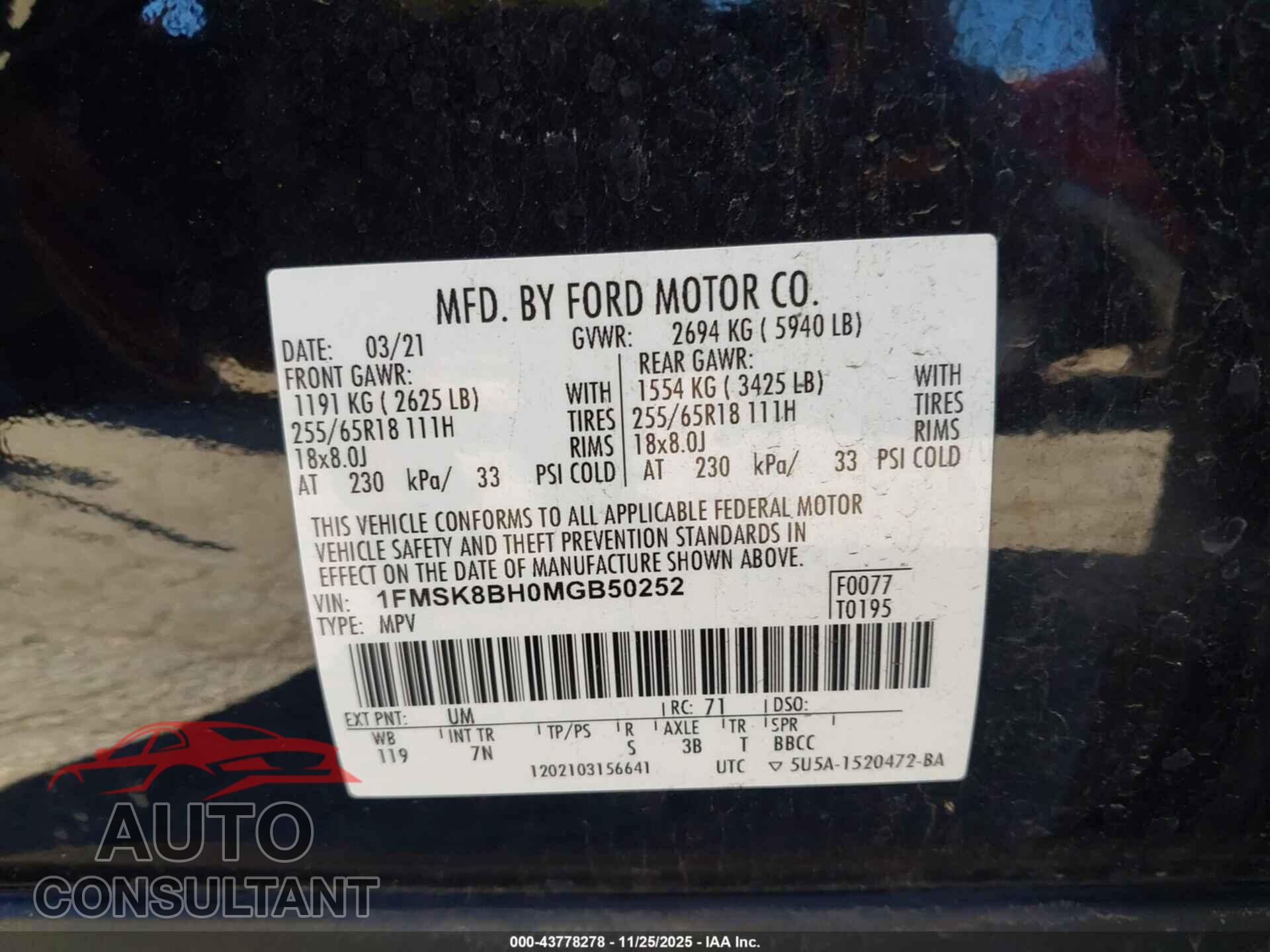 FORD EXPLORER 2021 - 1FMSK8BH0MGB50252