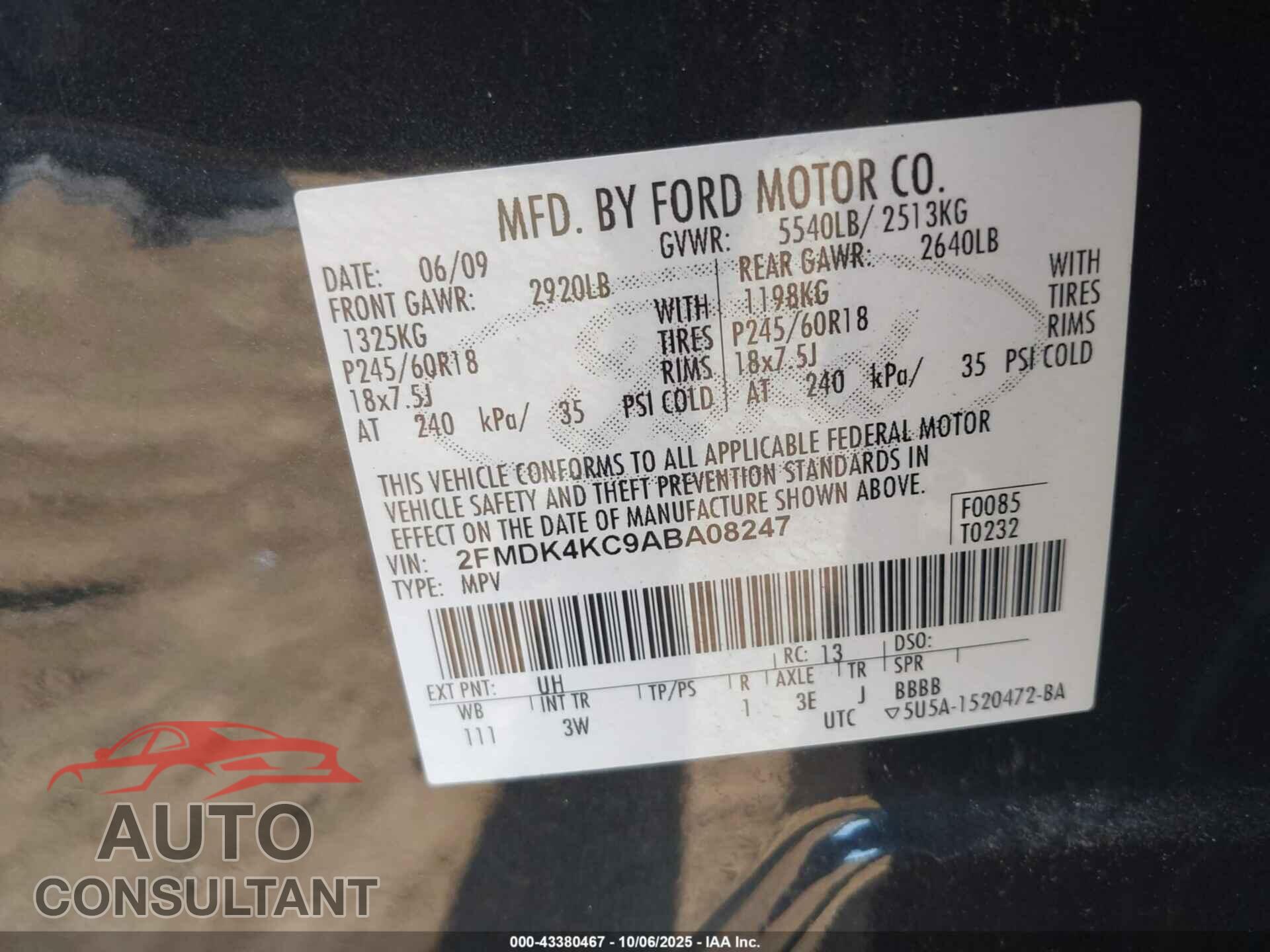 FORD EDGE 2010 - 2FMDK4KC9ABA08247
