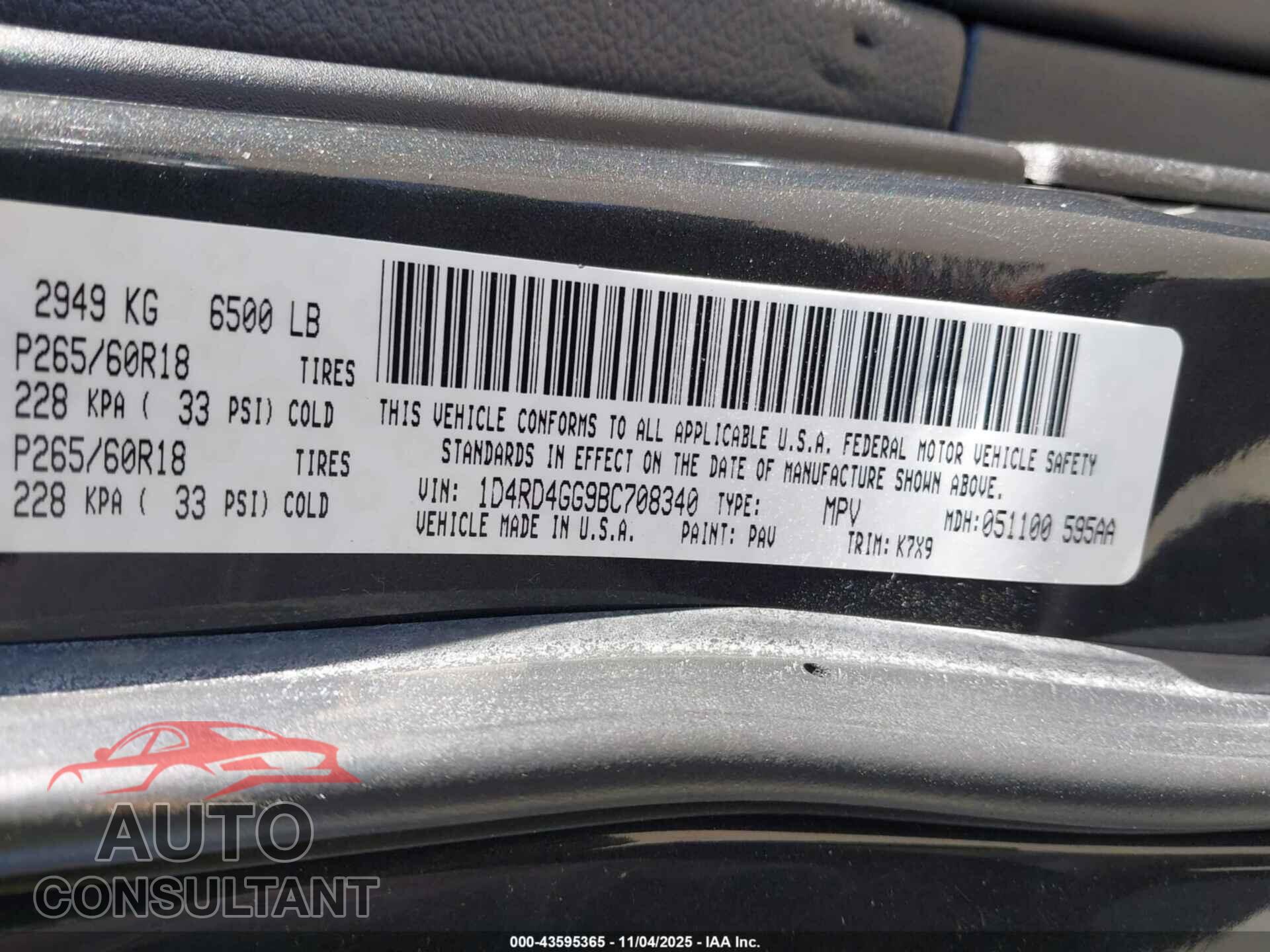 DODGE DURANGO 2011 - 1D4RD4GG9BC708340