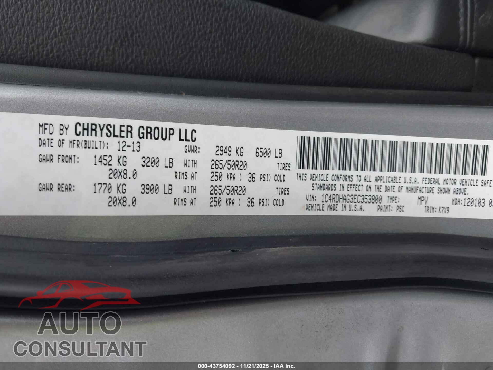 DODGE DURANGO 2014 - 1C4RDHAG3EC353800