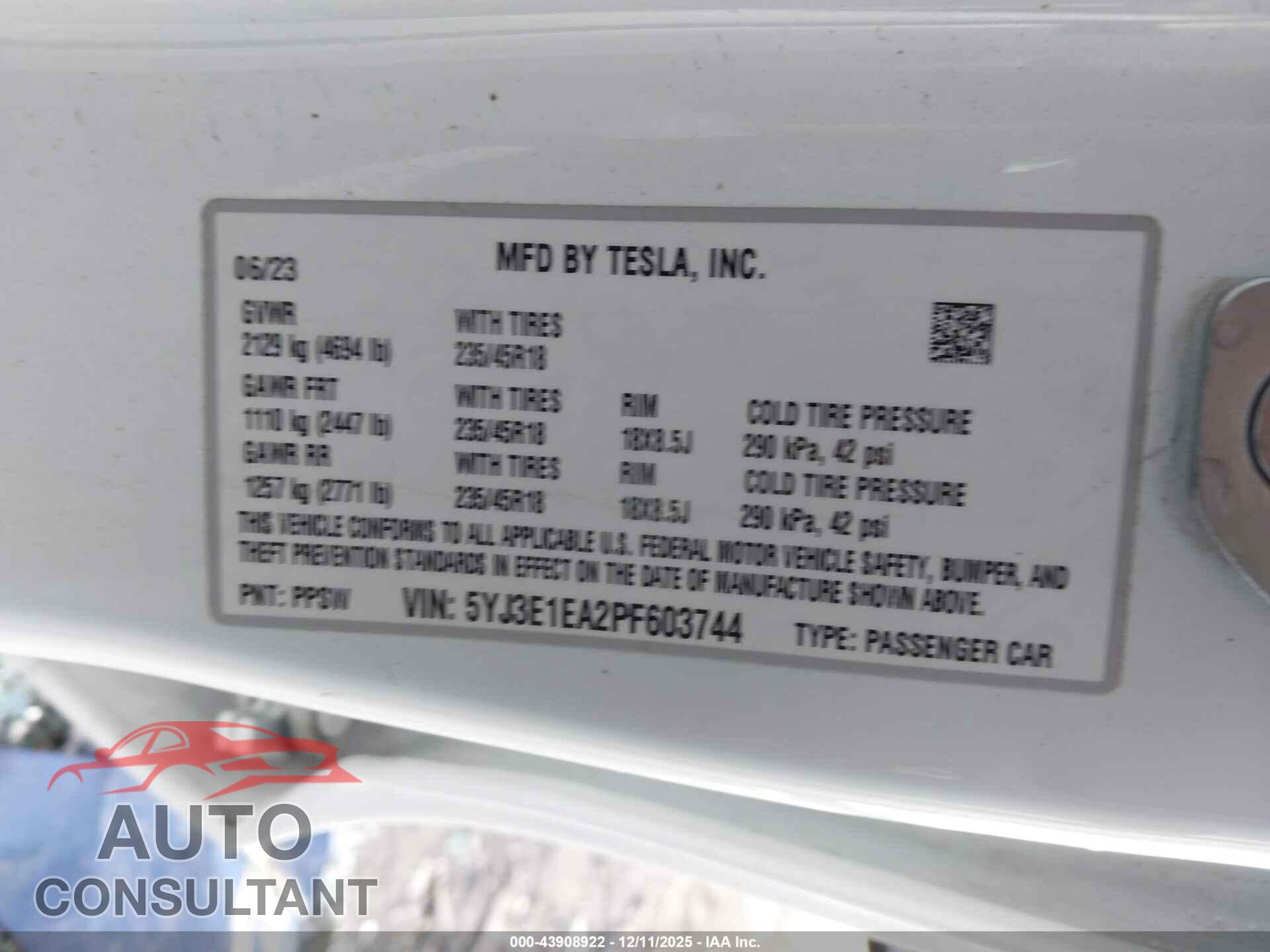 TESLA MODEL 3 2023 - 5YJ3E1EA2PF603744