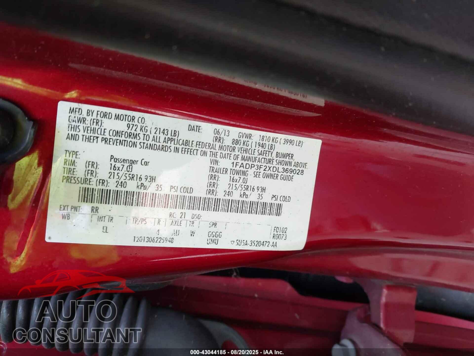 FORD FOCUS 2013 - 1FADP3F2XDL369028
