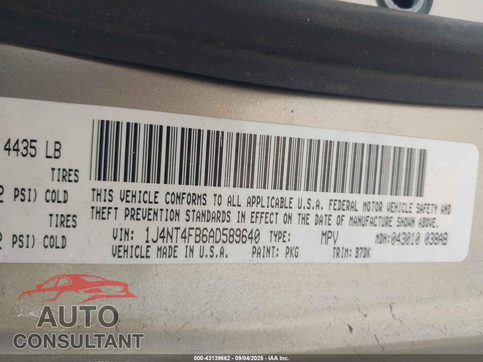 JEEP COMPASS 2010 - 1J4NT4FB6AD589640