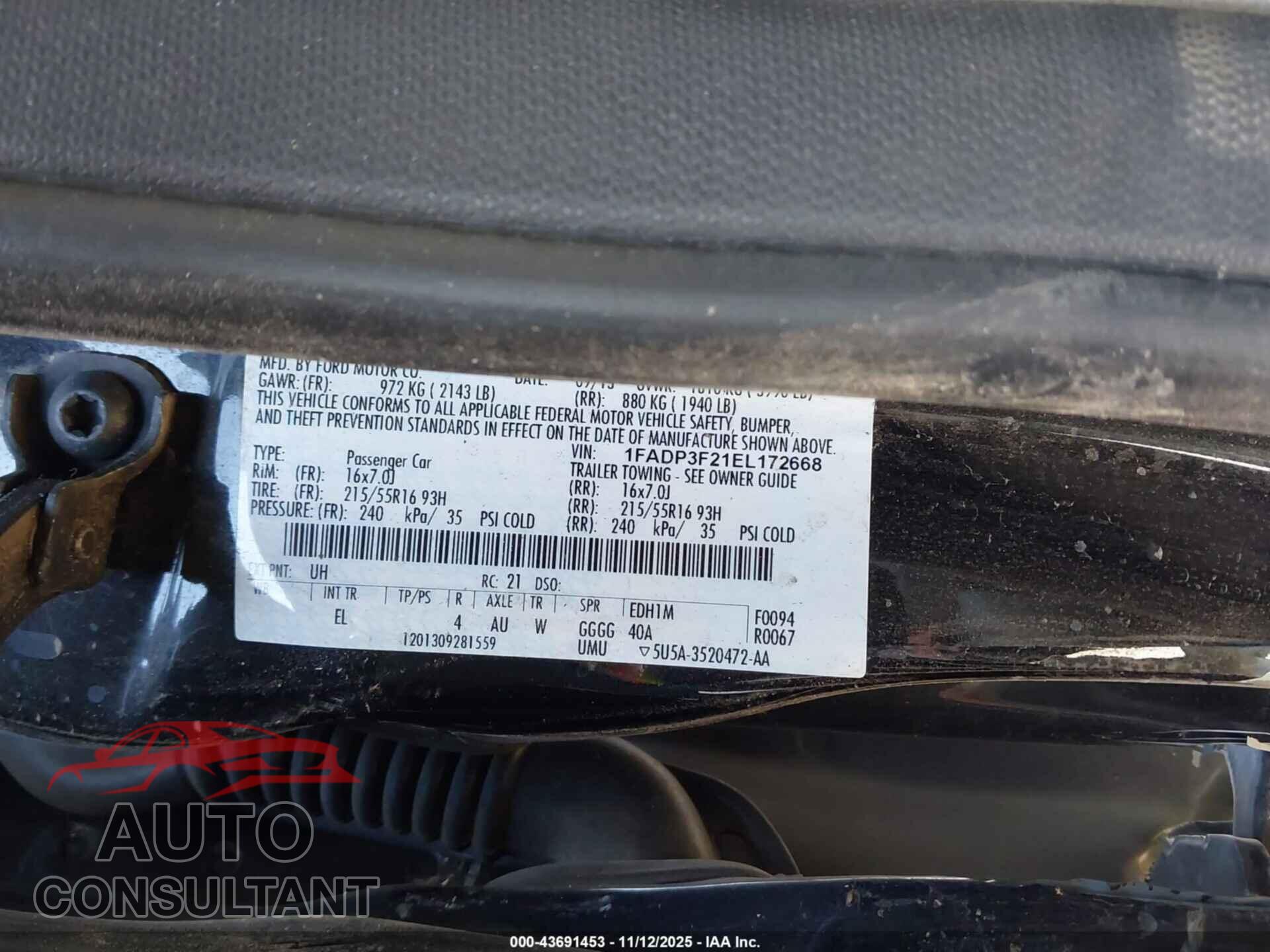 FORD FOCUS 2014 - 1FADP3F21EL172668