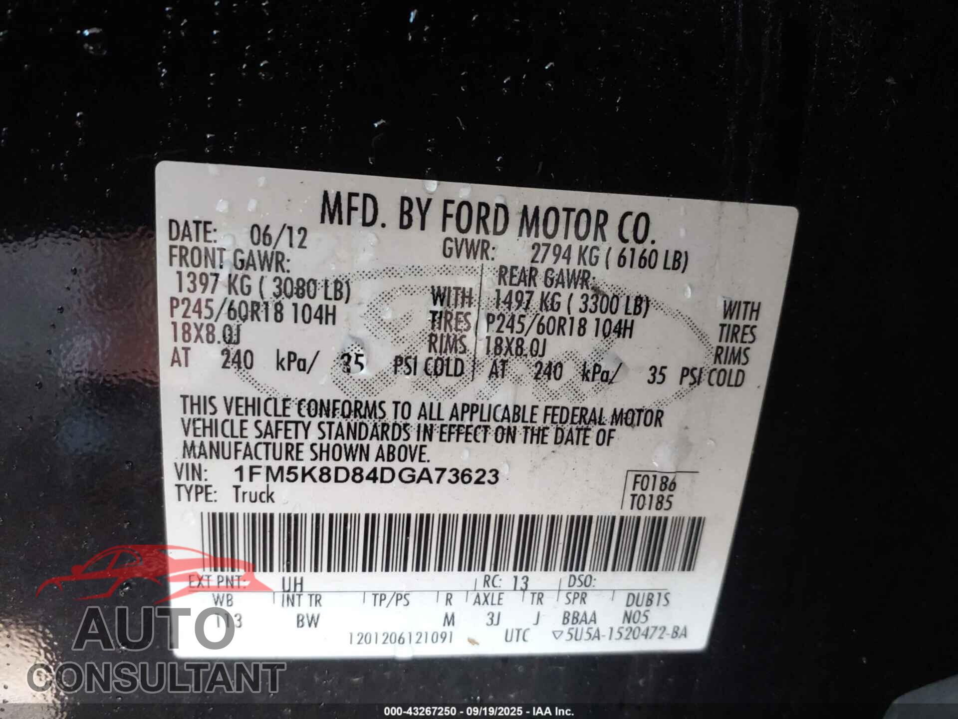 FORD EXPLORER 2013 - 1FM5K8D84DGA73623