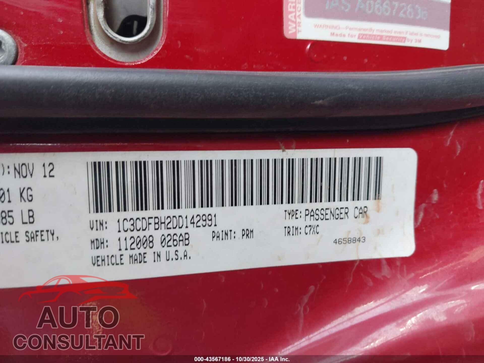 DODGE DART 2013 - 1C3CDFBH2DD142991