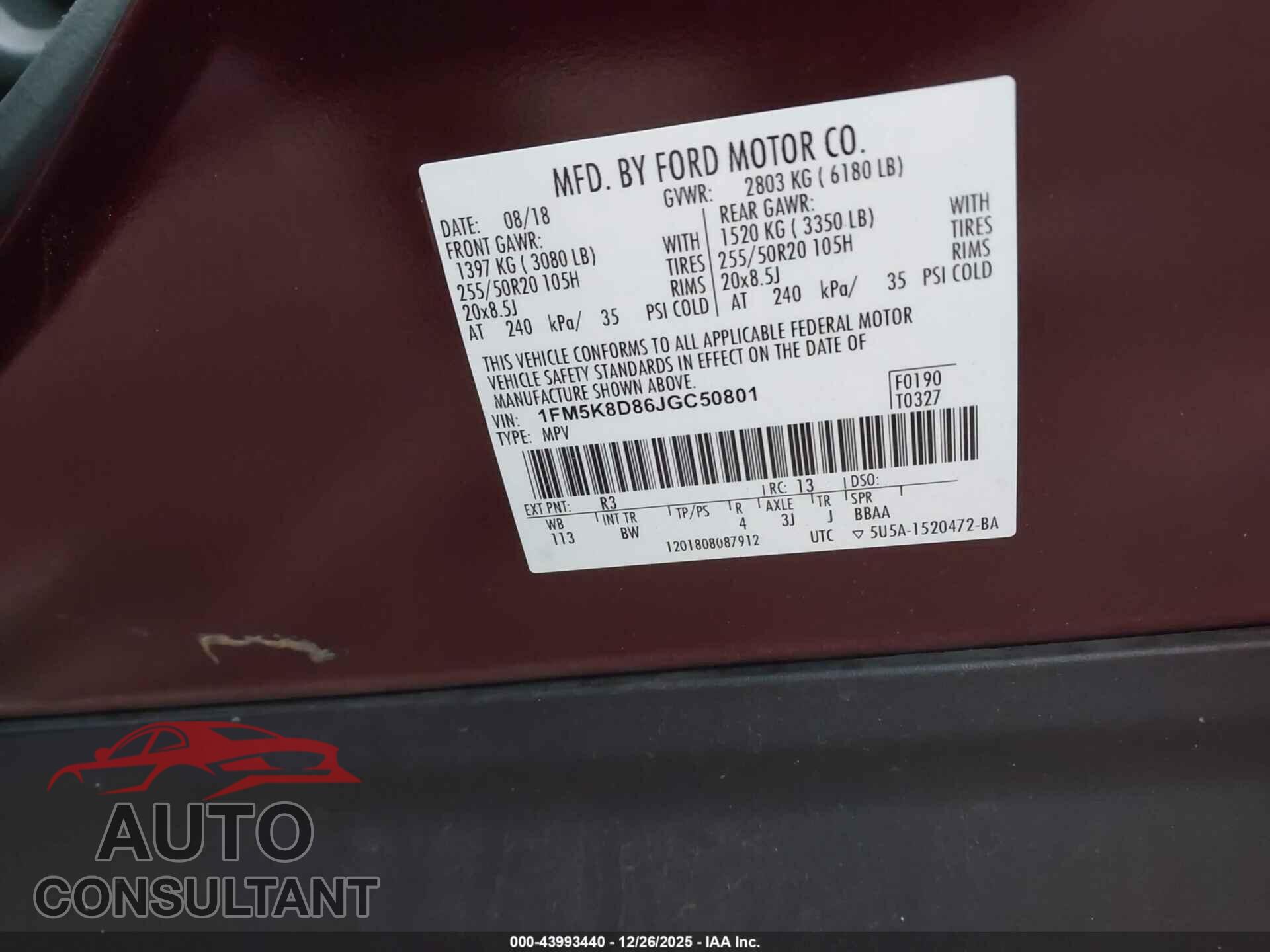 FORD EXPLORER 2018 - 1FM5K8D86JGC50801