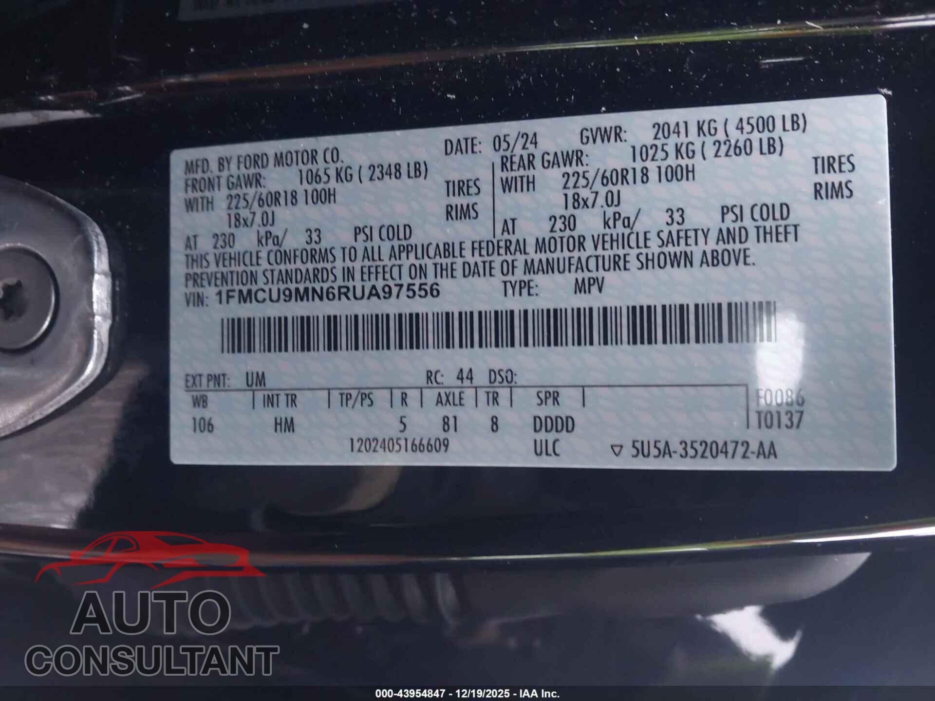 FORD ESCAPE 2024 - 1FMCU9MN6RUA97556
