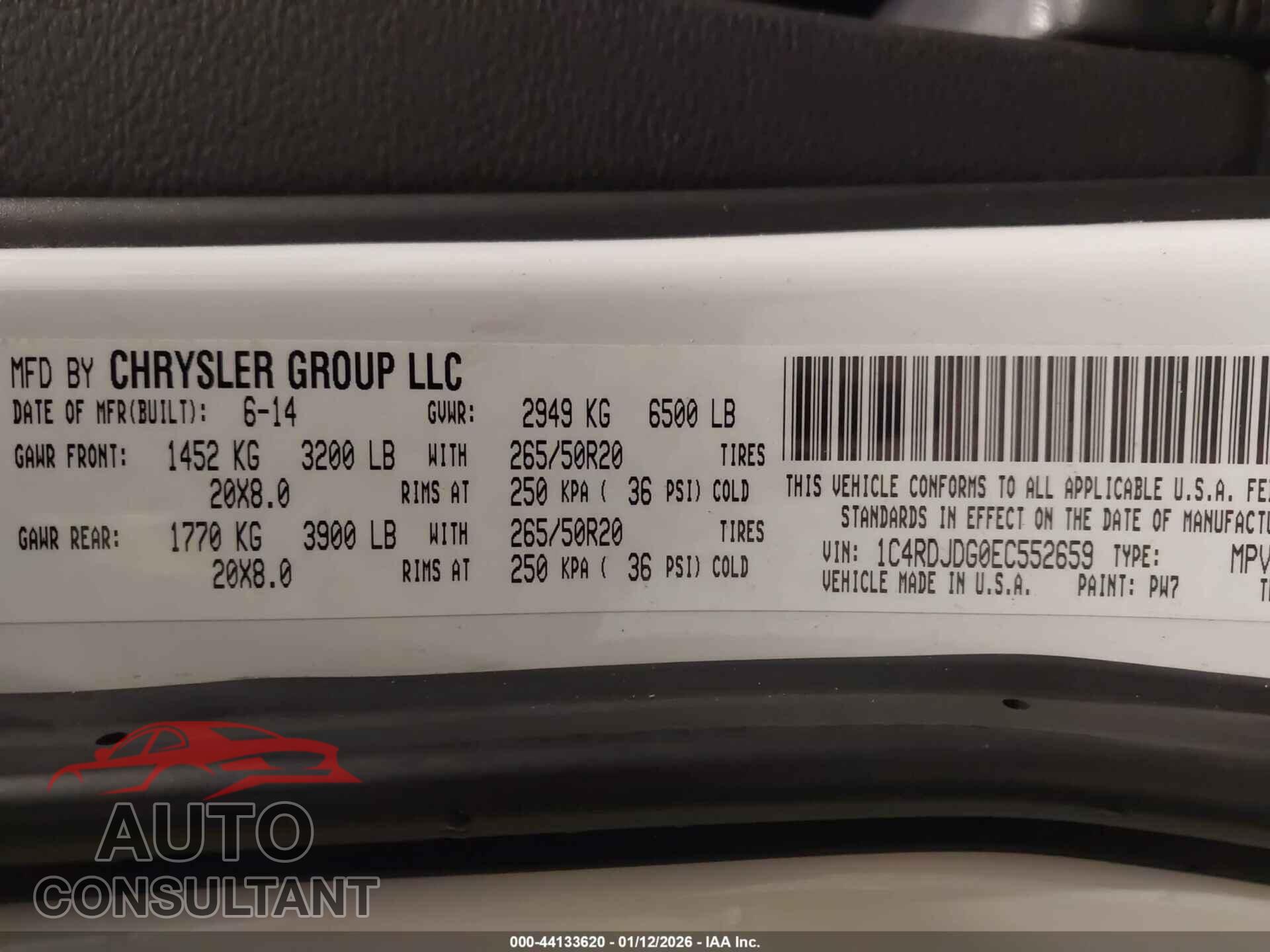 DODGE DURANGO 2014 - 1C4RDJDG0EC552659