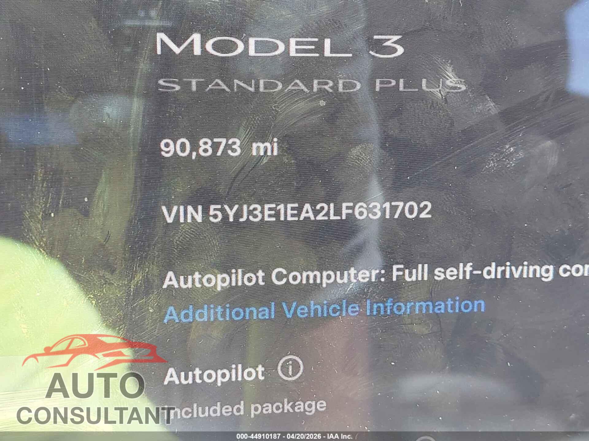 TESLA MODEL 3 2020 - 5YJ3E1EA2LF631702