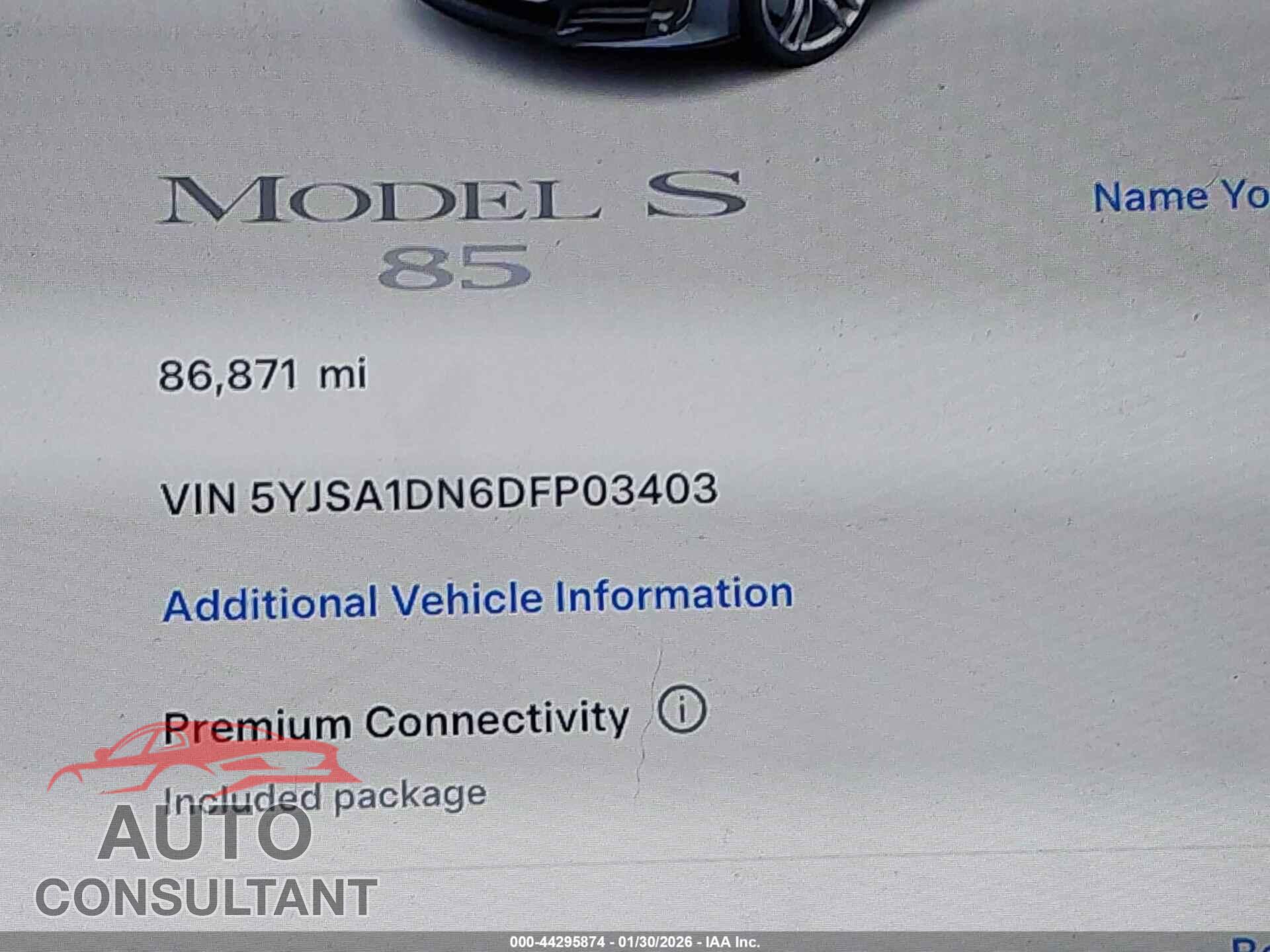 TESLA MODEL S 2013 - 5YJSA1DN6DFP03403