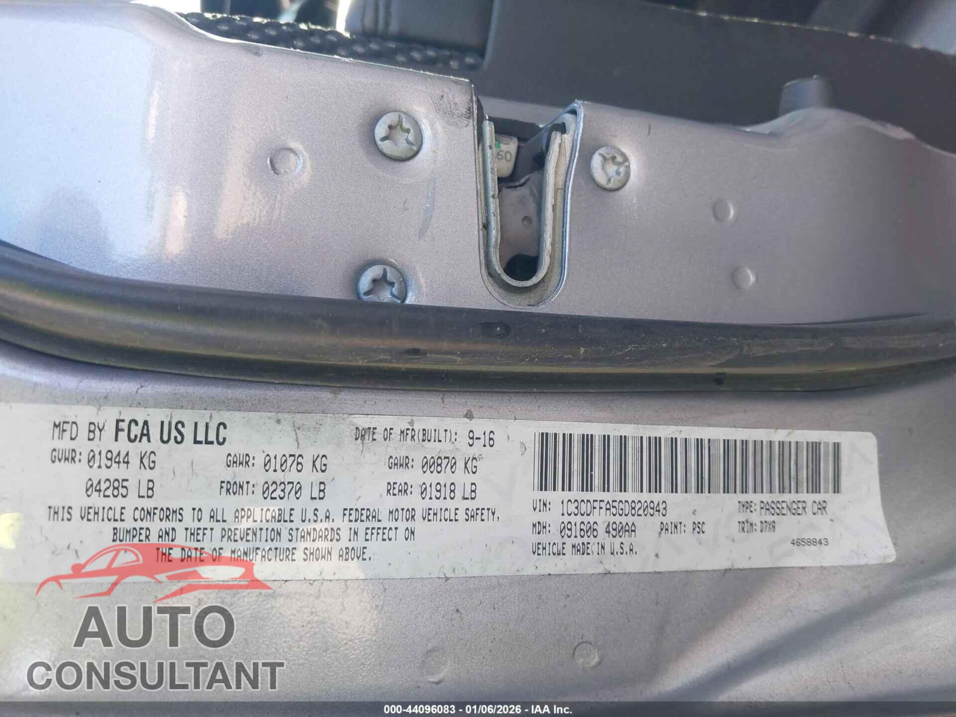 DODGE DART 2016 - 1C3CDFFA5GD820943