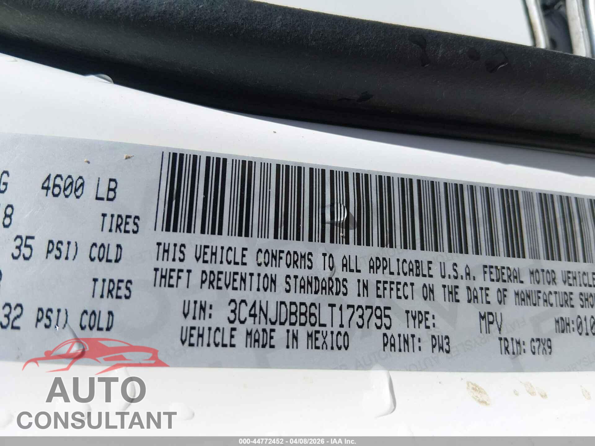 JEEP COMPASS 2020 - 3C4NJDBB6LT173795