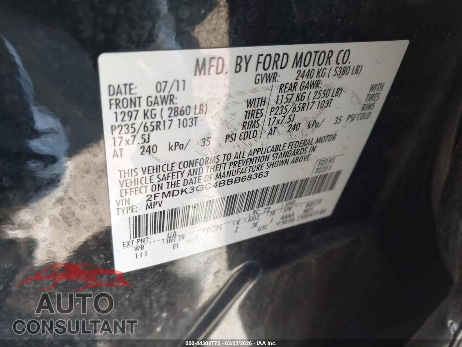 FORD EDGE 2011 - 2FMDK3GC4BBB68363