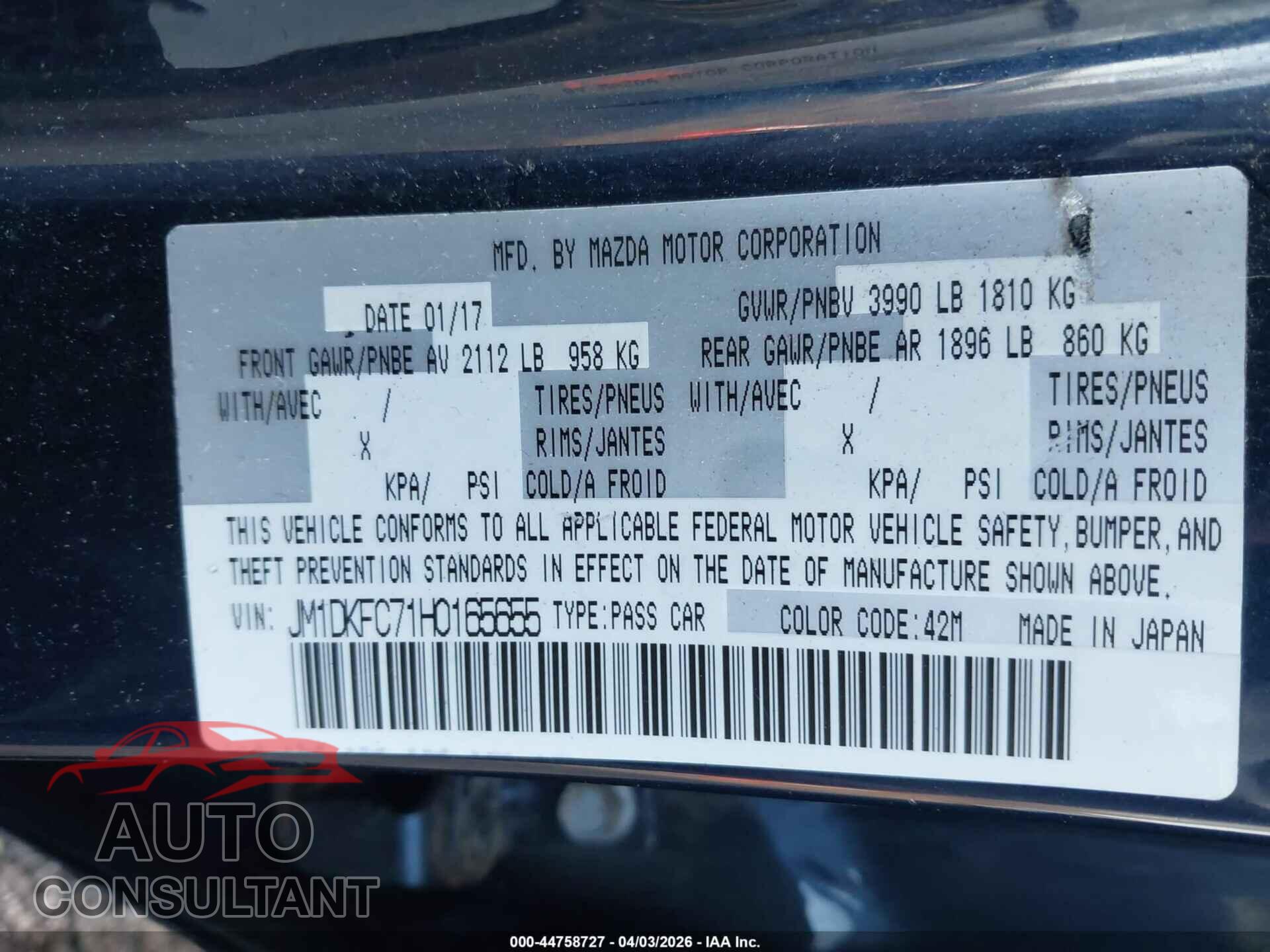 MAZDA CX-3 2017 - JM1DKFC71H0165655
