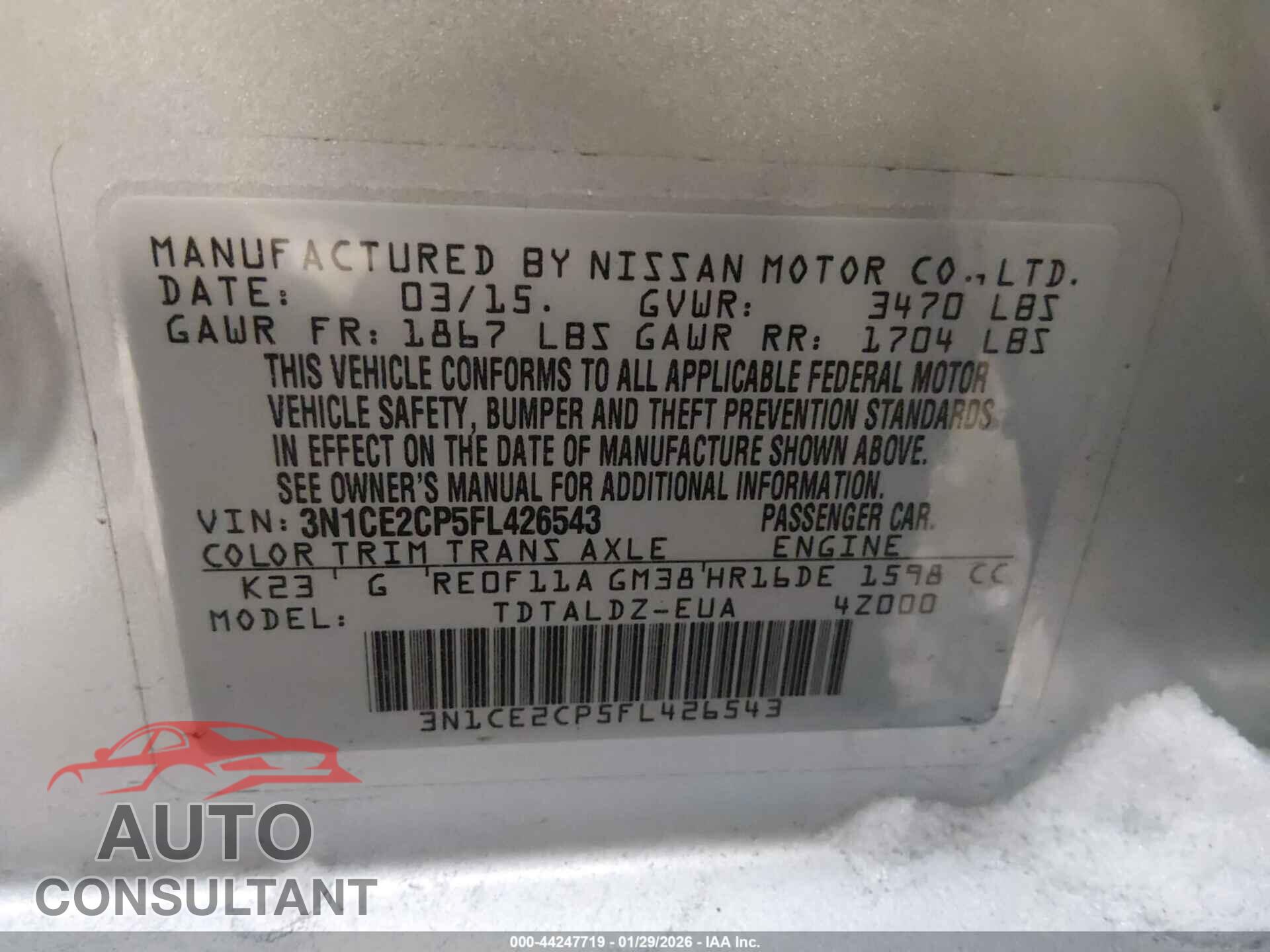 NISSAN VERSA NOTE 2015 - 3N1CE2CP5FL426543