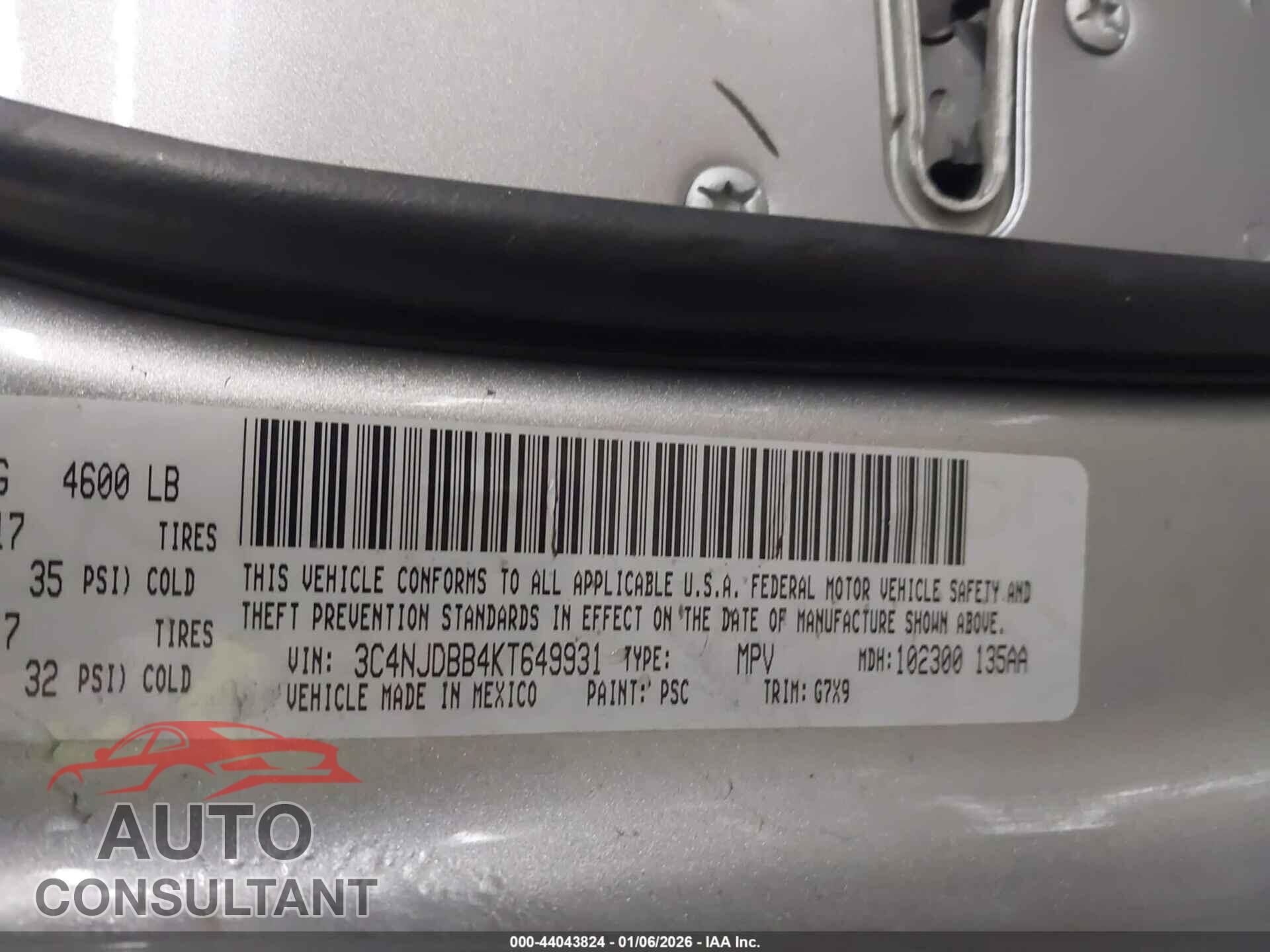 JEEP COMPASS 2019 - 3C4NJDBB4KT649931
