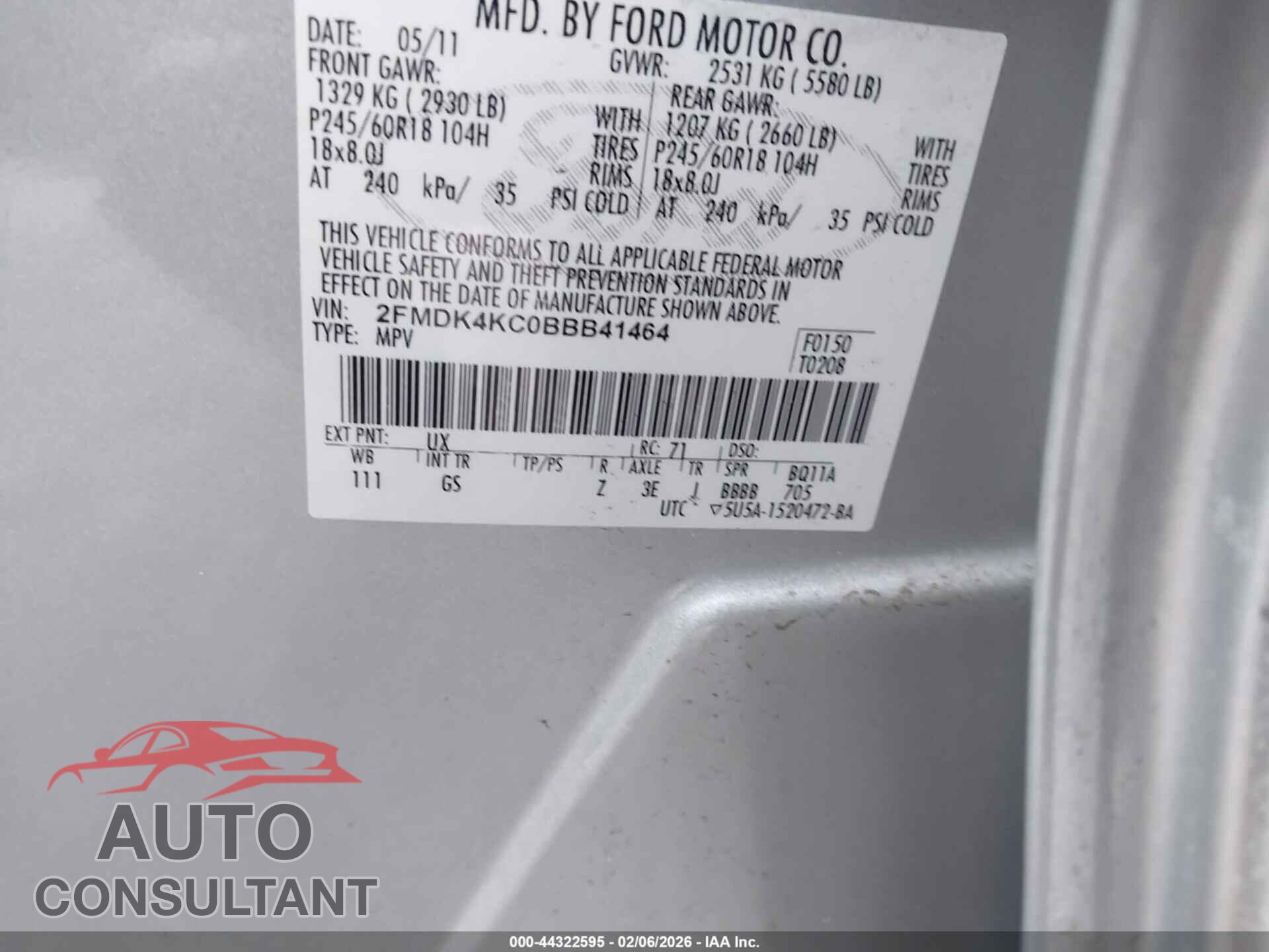 FORD EDGE 2011 - 2FMDK4KC0BBB41464
