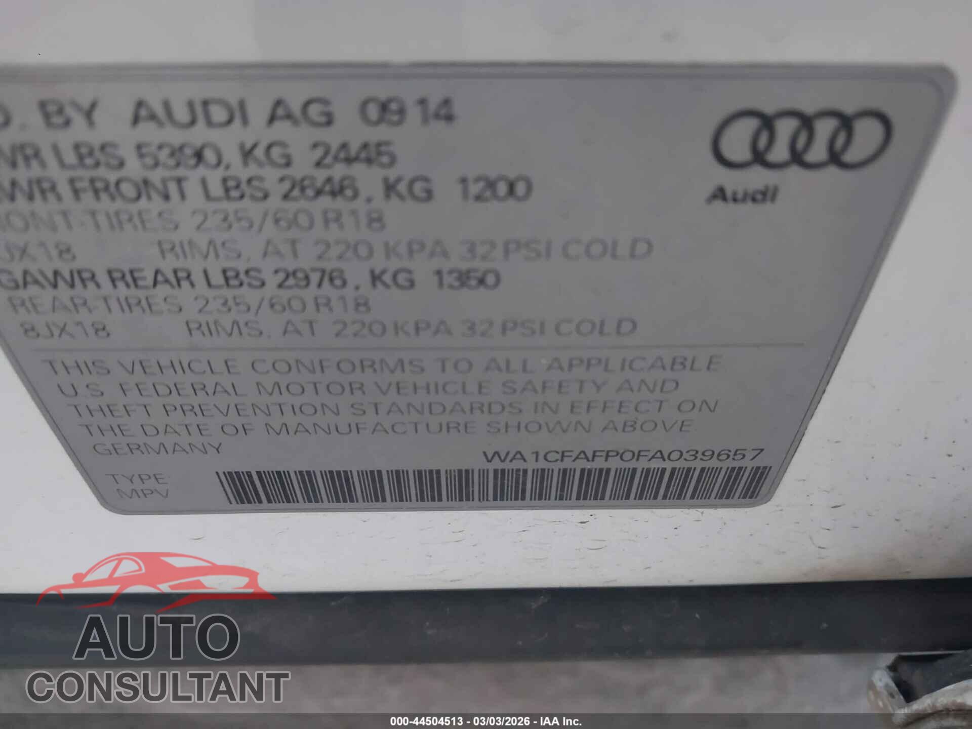 AUDI Q5 2015 - WA1CFAFP0FA039657