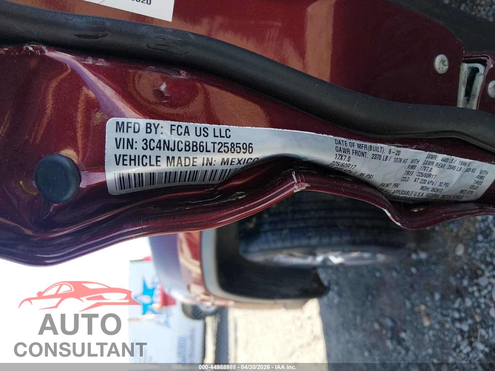 JEEP COMPASS 2020 - 3C4NJCBB6LT258596