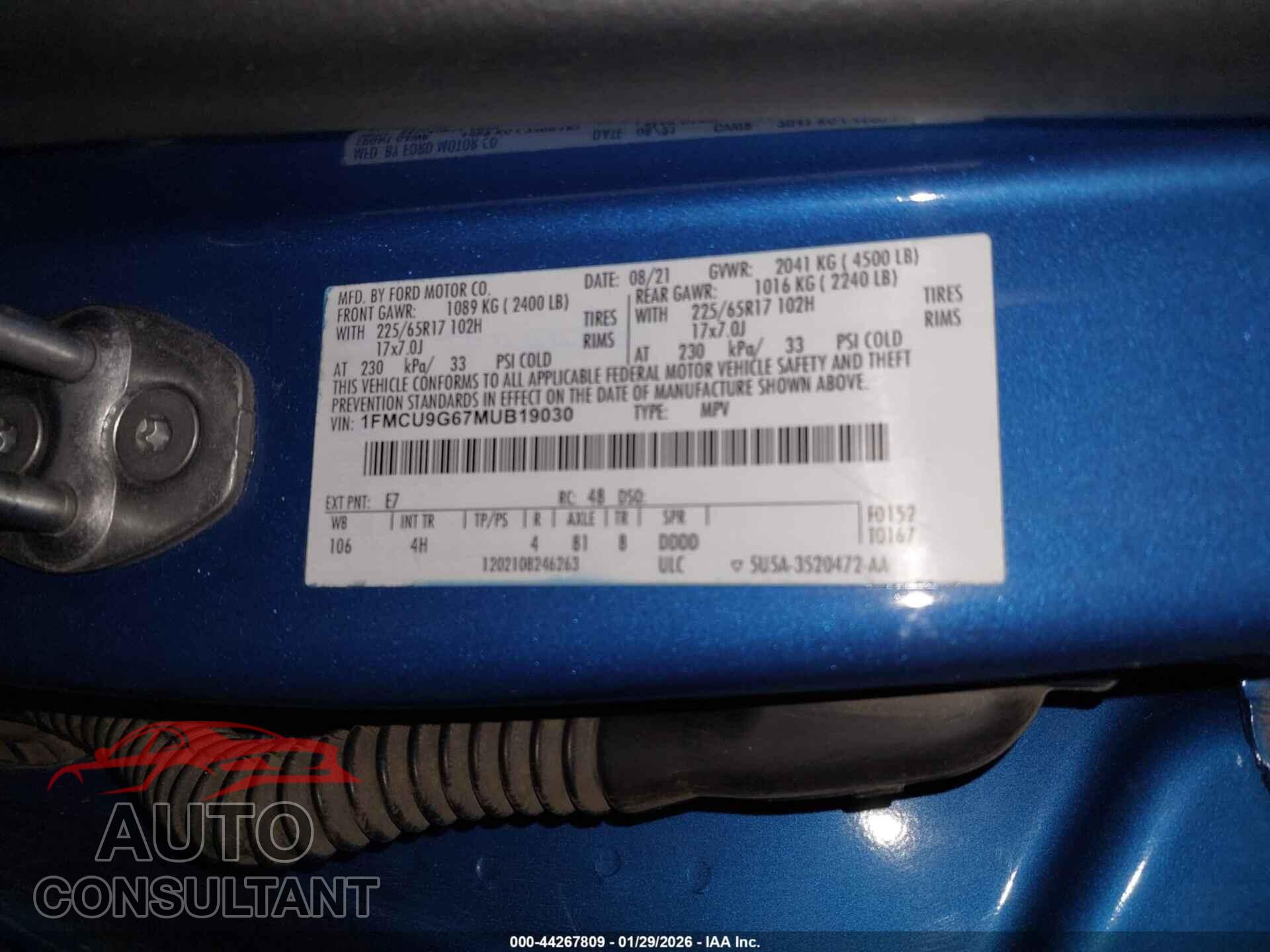 FORD ESCAPE 2021 - 1FMCU9G67MUB19030