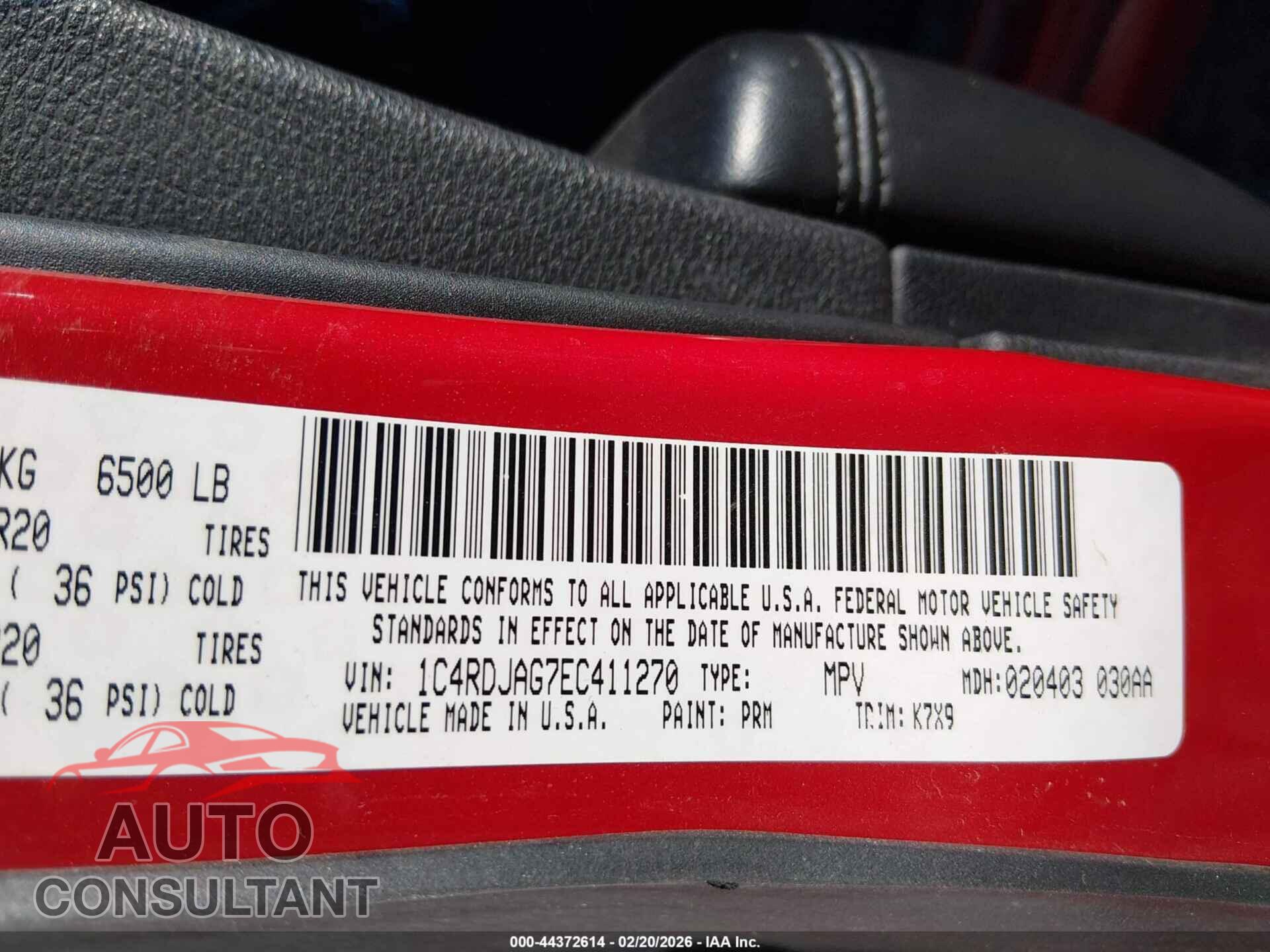 DODGE DURANGO 2014 - 1C4RDJAG7EC411270