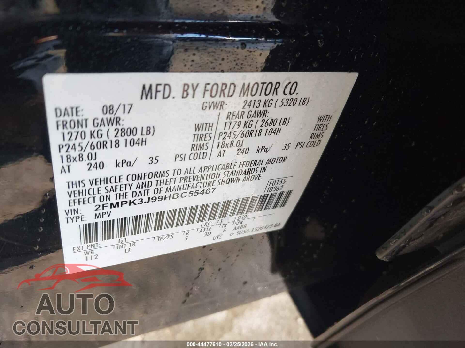 FORD EDGE 2017 - 2FMPK3J99HBC55467