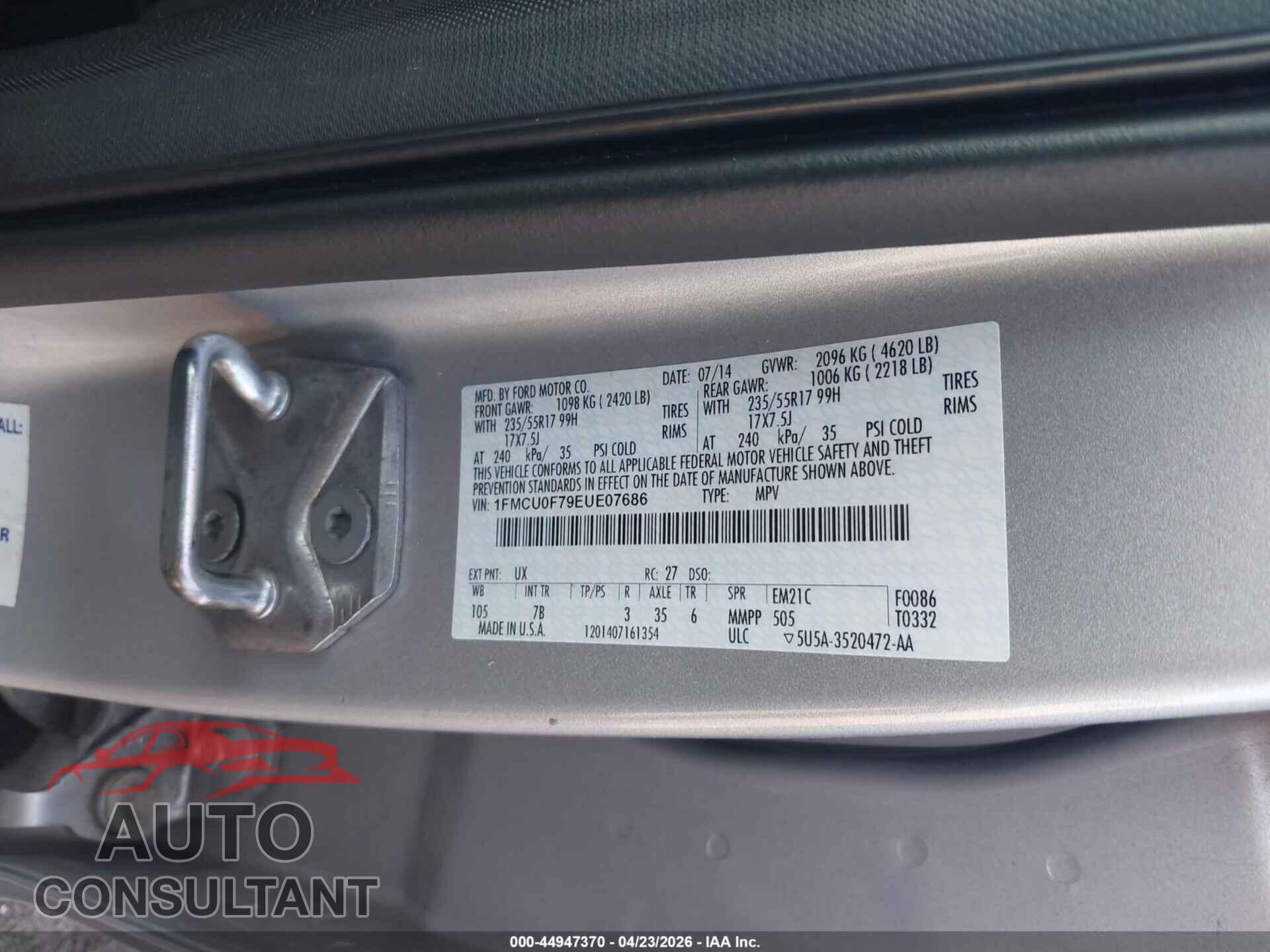 FORD ESCAPE 2014 - 1FMCU0F79EUE07686