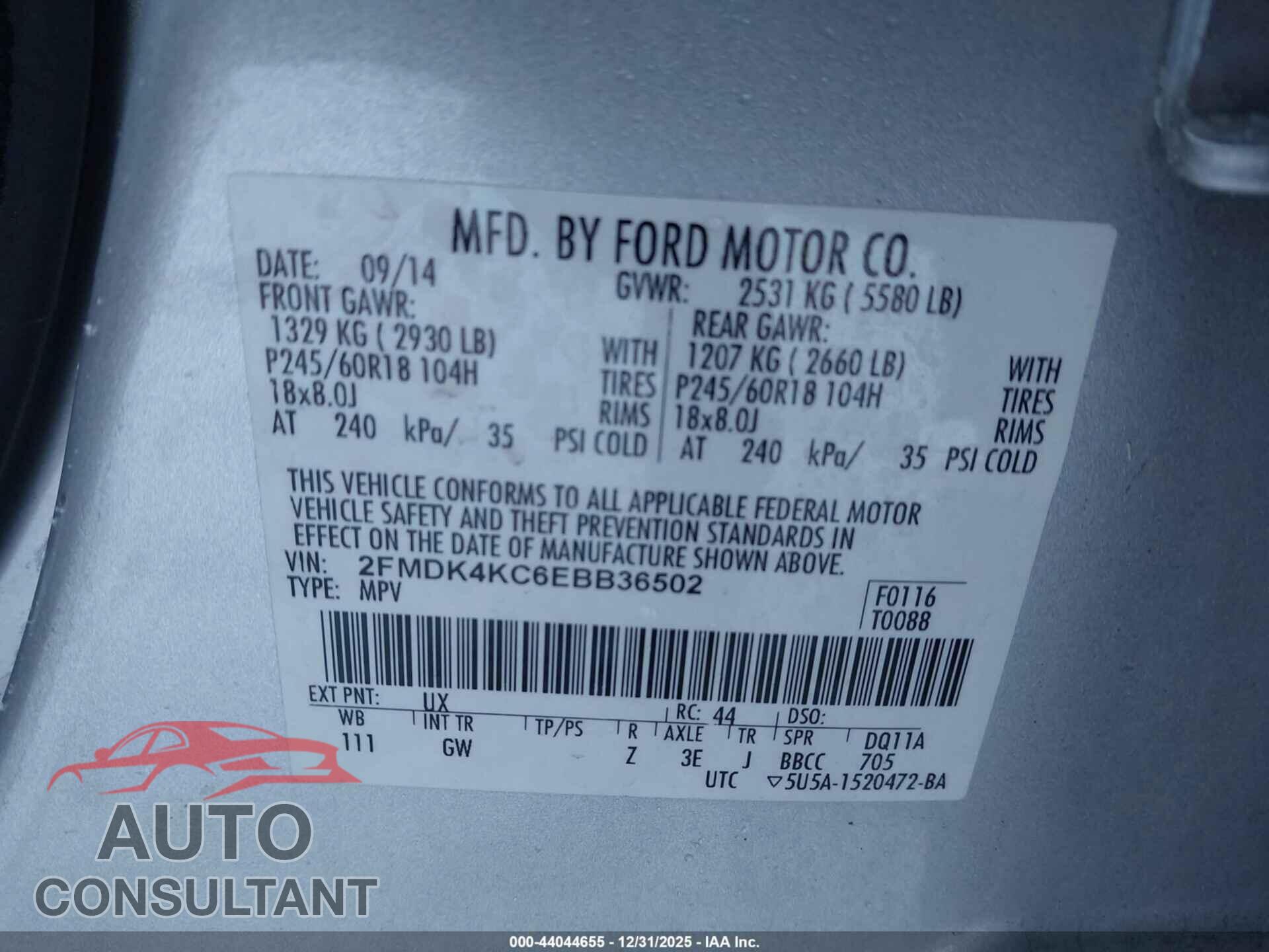 FORD EDGE 2014 - 2FMDK4KC6EBB36502