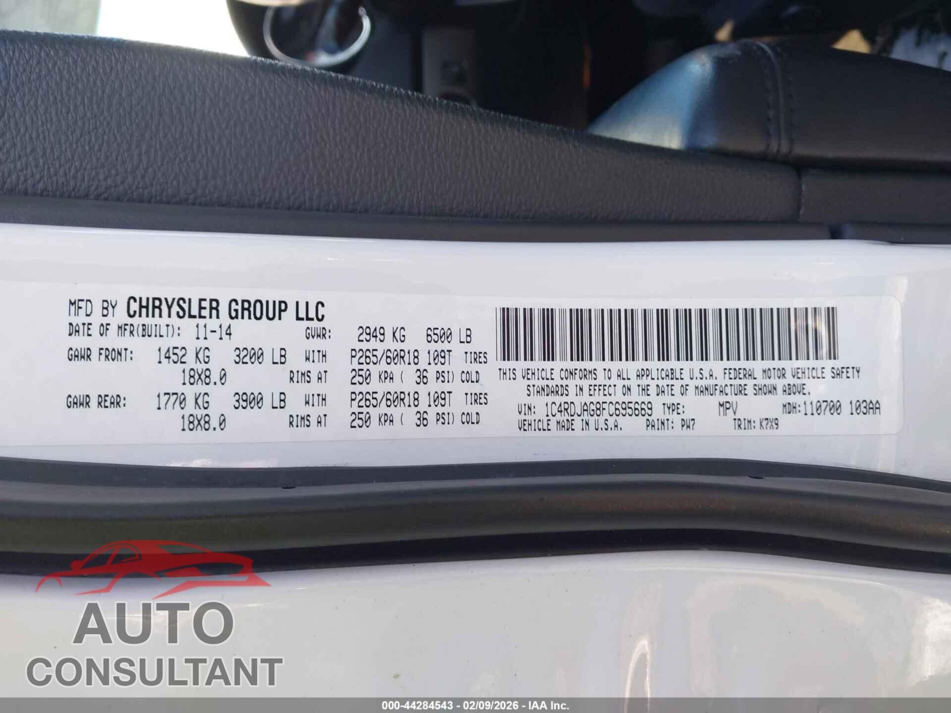 DODGE DURANGO 2015 - 1C4RDJAG8FC695669