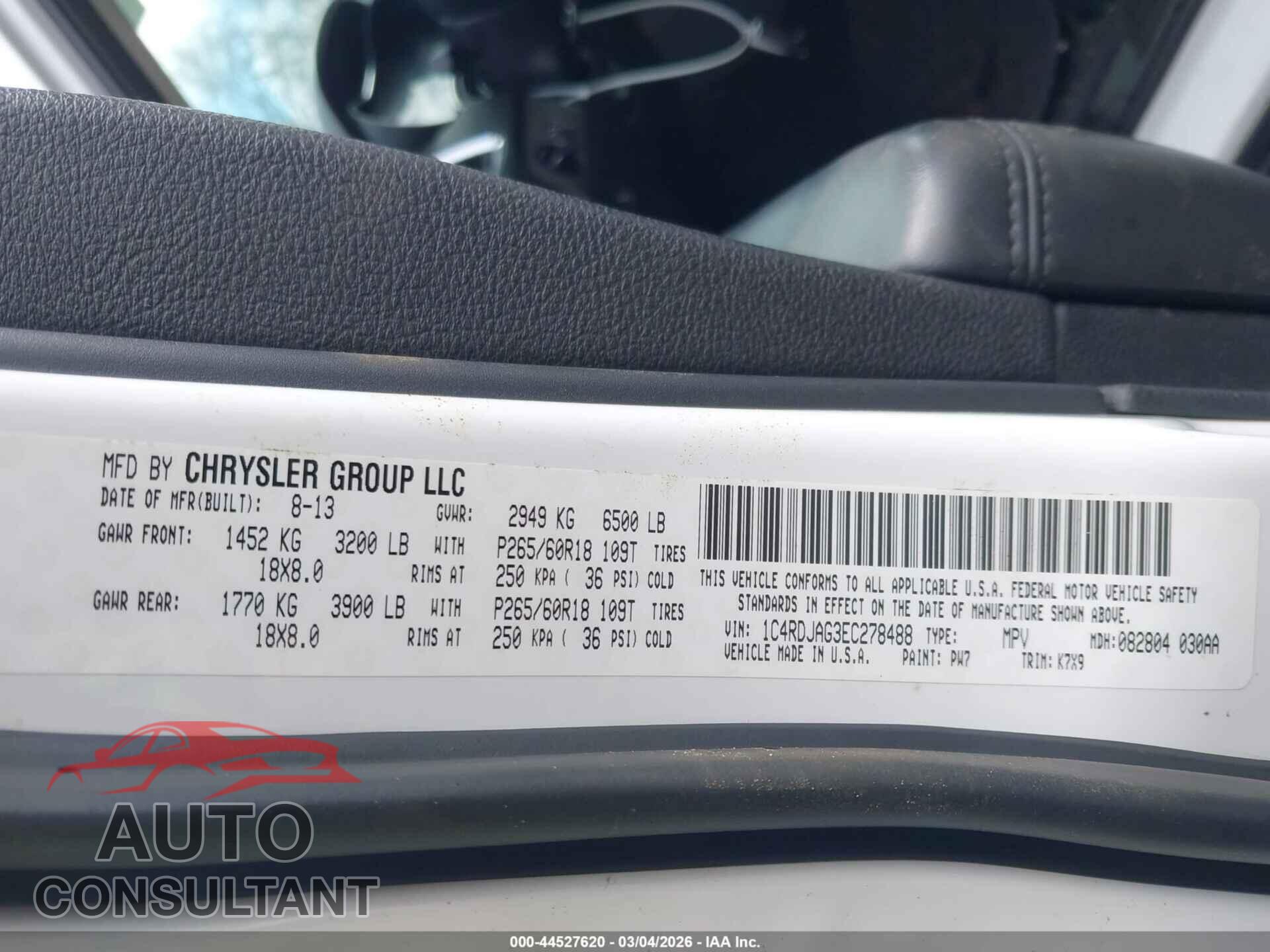 DODGE DURANGO 2014 - 1C4RDJAG3EC278488