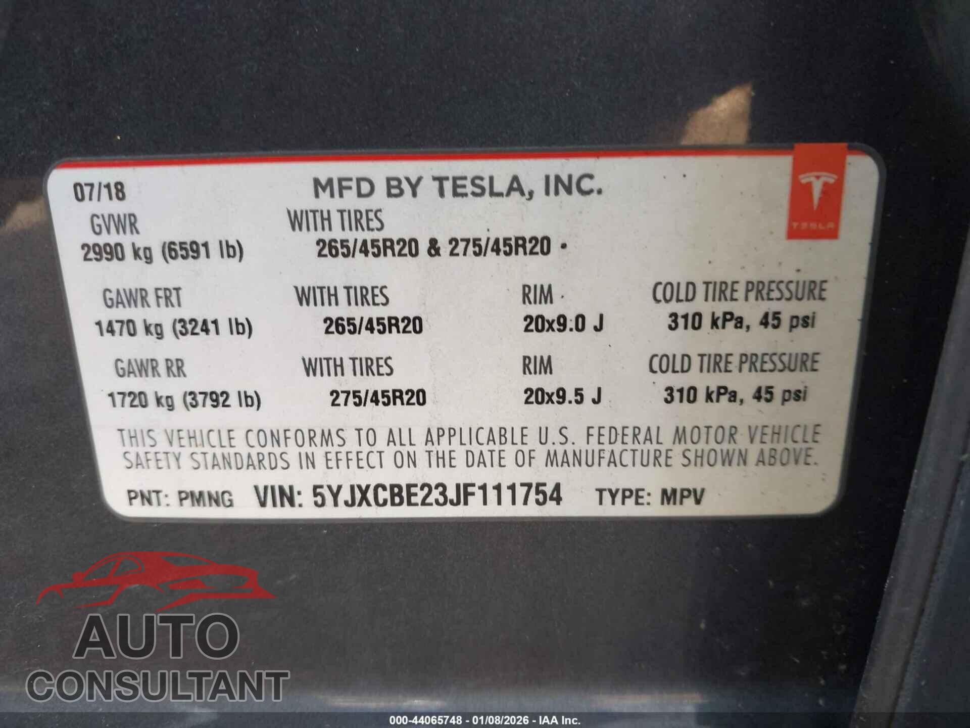 TESLA MODEL X 2018 - 5YJXCBE23JF111754