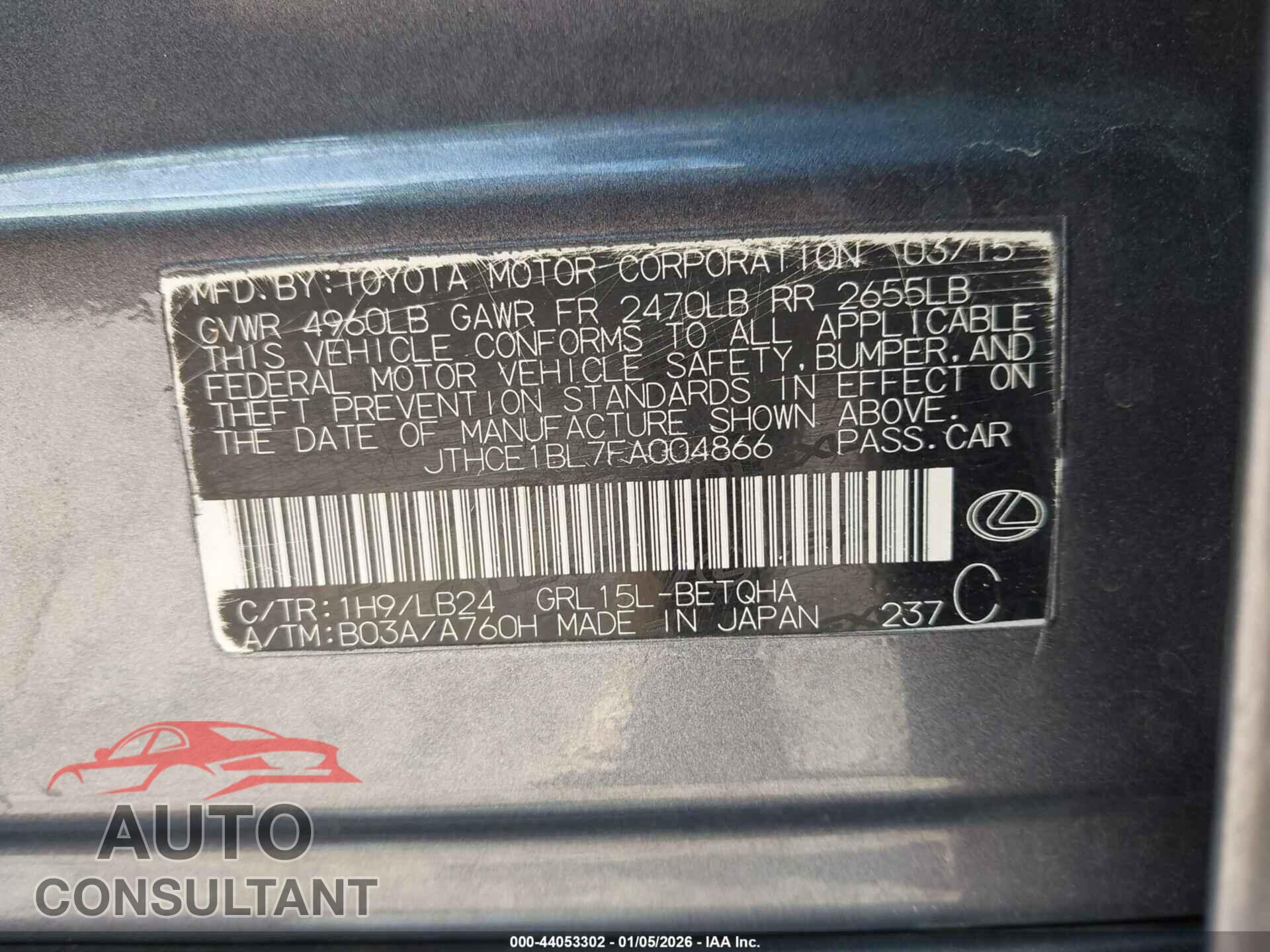 LEXUS GS 350 2015 - JTHCE1BL7FA004866
