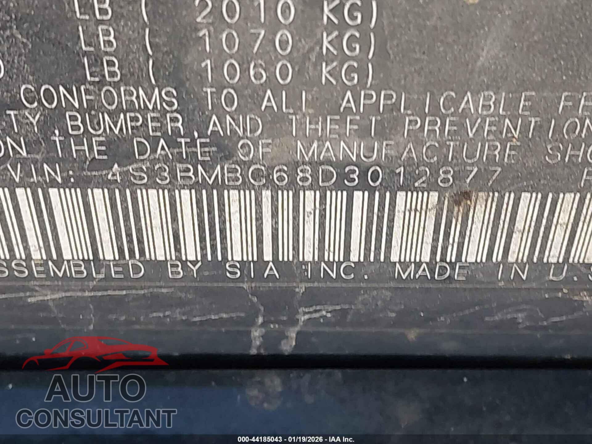 SUBARU LEGACY 2013 - 4S3BMBC68D3012877