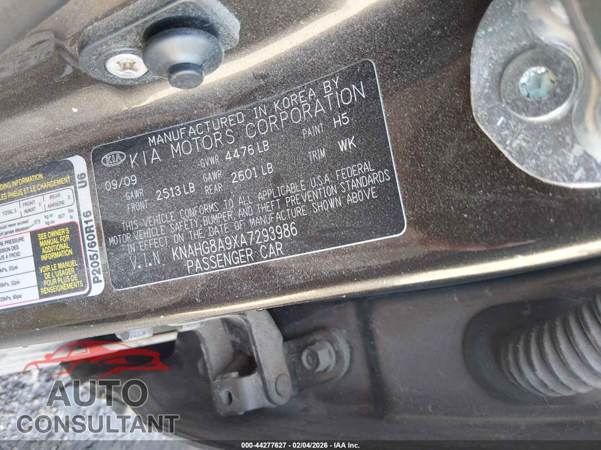 KIA RONDO 2010 - KNAHG8A9XA7293986