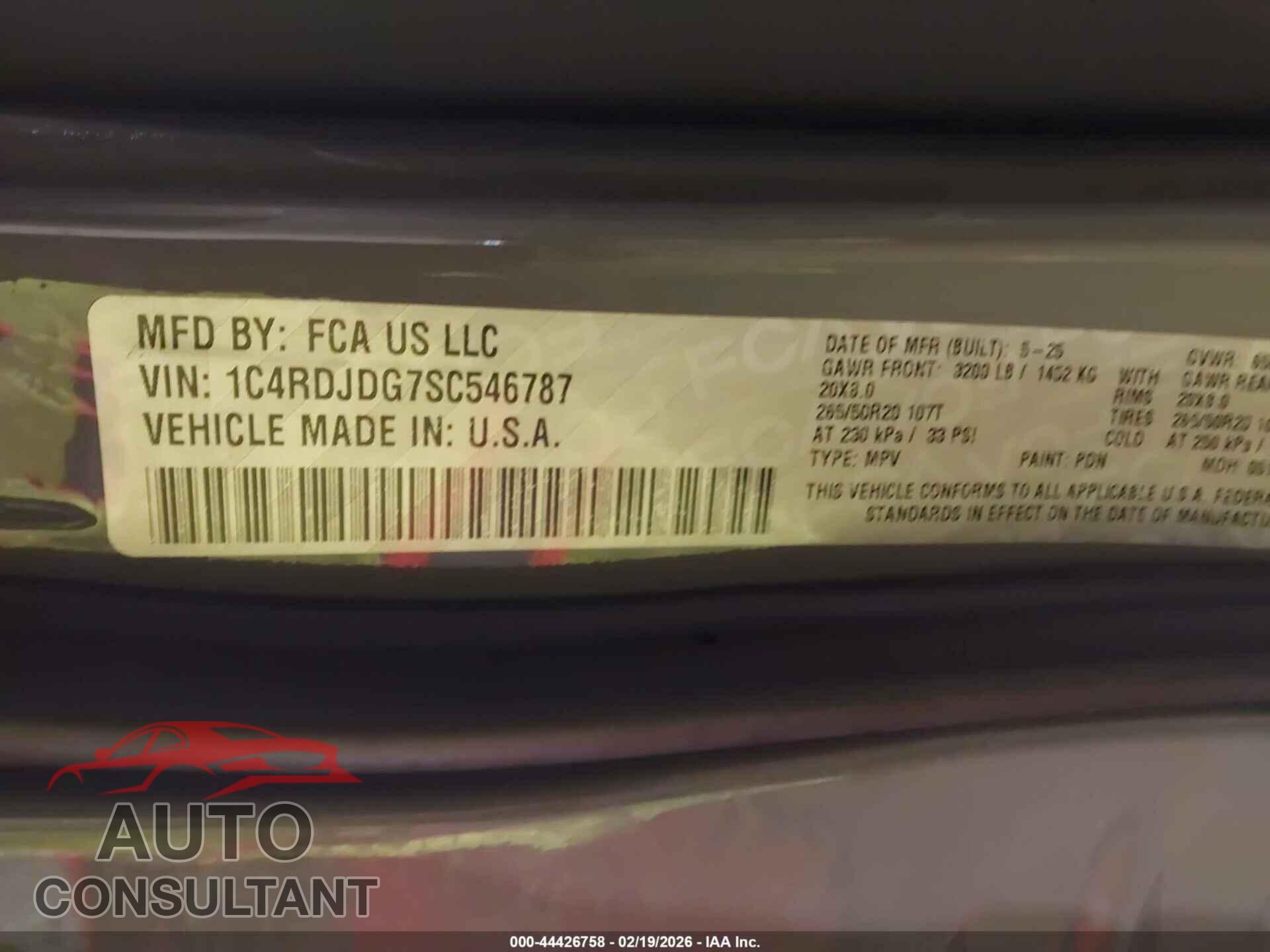 DODGE DURANGO 2025 - 1C4RDJDG7SC546787