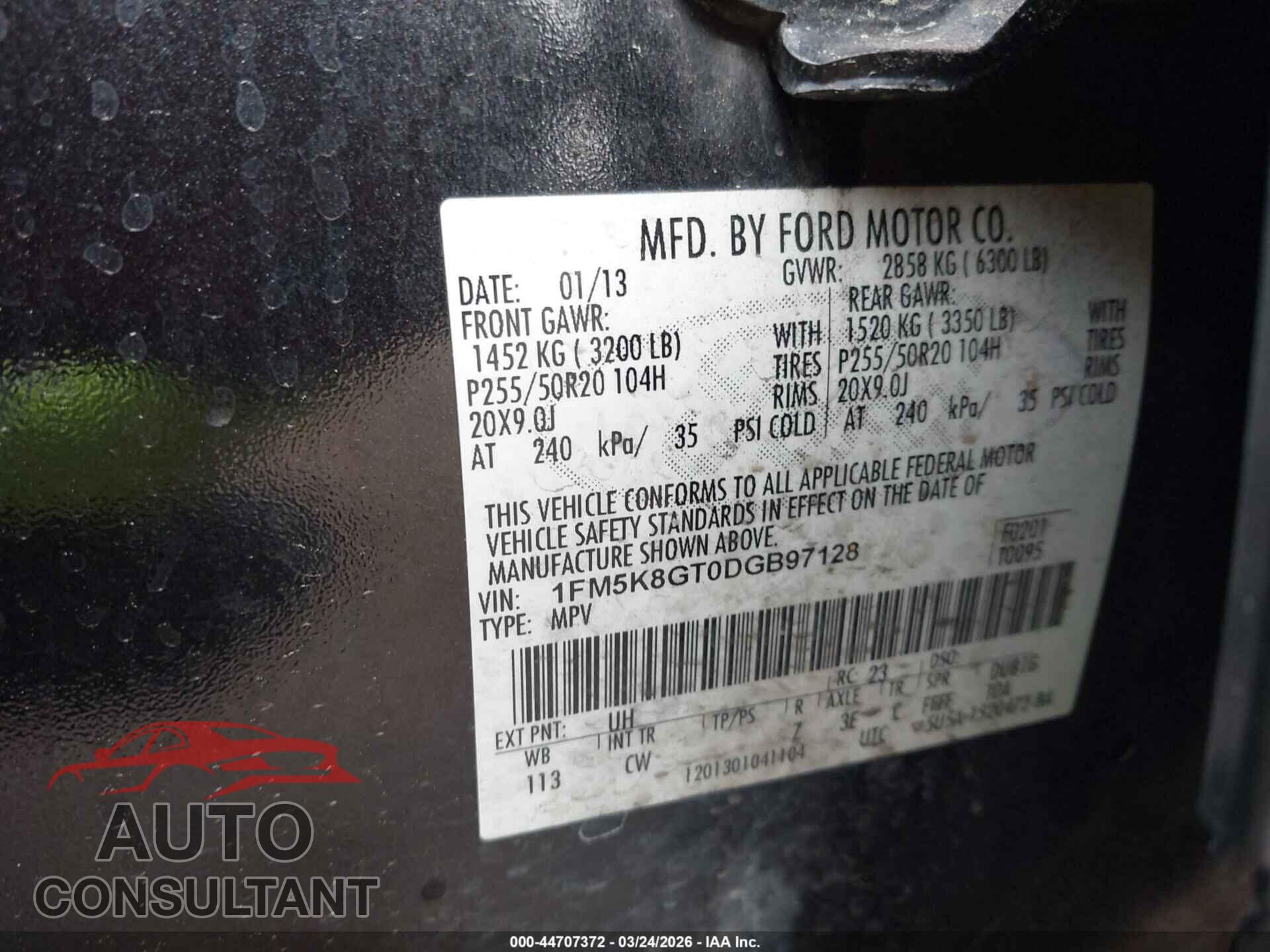 FORD EXPLORER 2013 - 1FM5K8GT0DGB97128