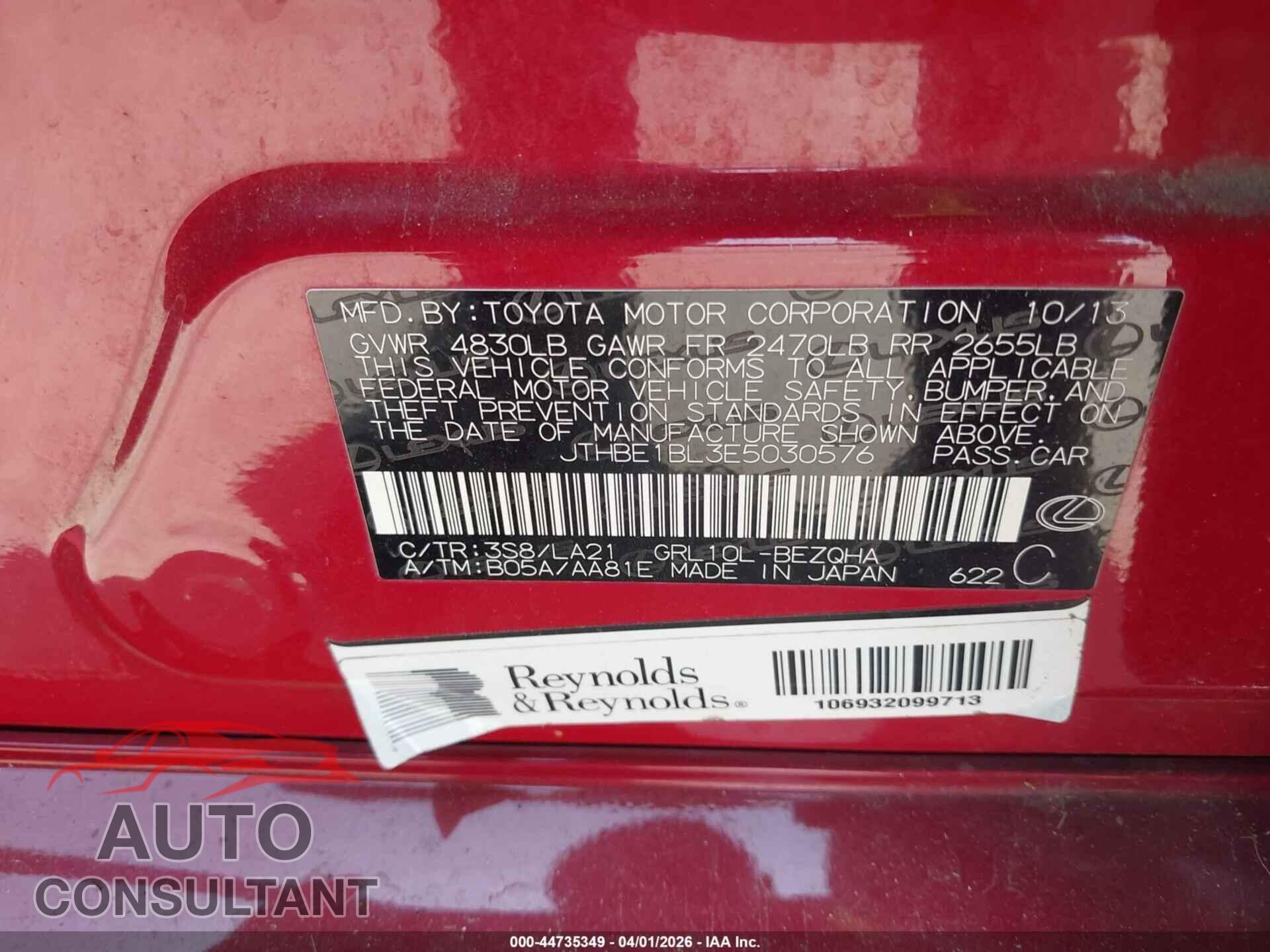 LEXUS GS 350 2014 - JTHBE1BL3E5030576