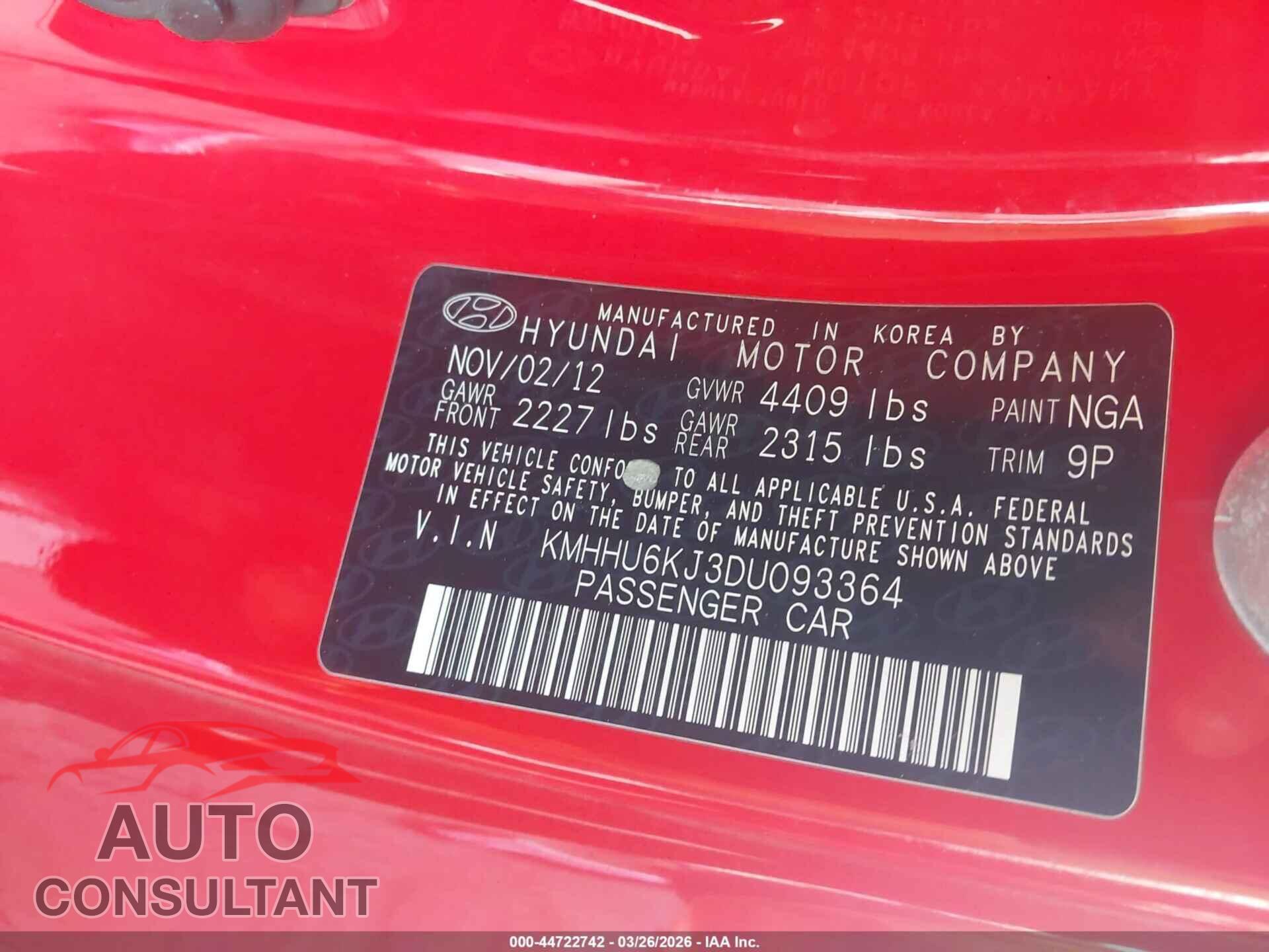 HYUNDAI GENESIS 2013 - KMHHU6KJ3DU093364