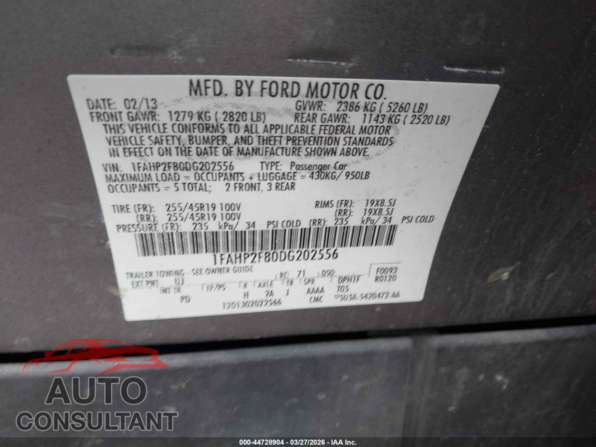 FORD TAURUS 2013 - 1FAHP2F80DG202556