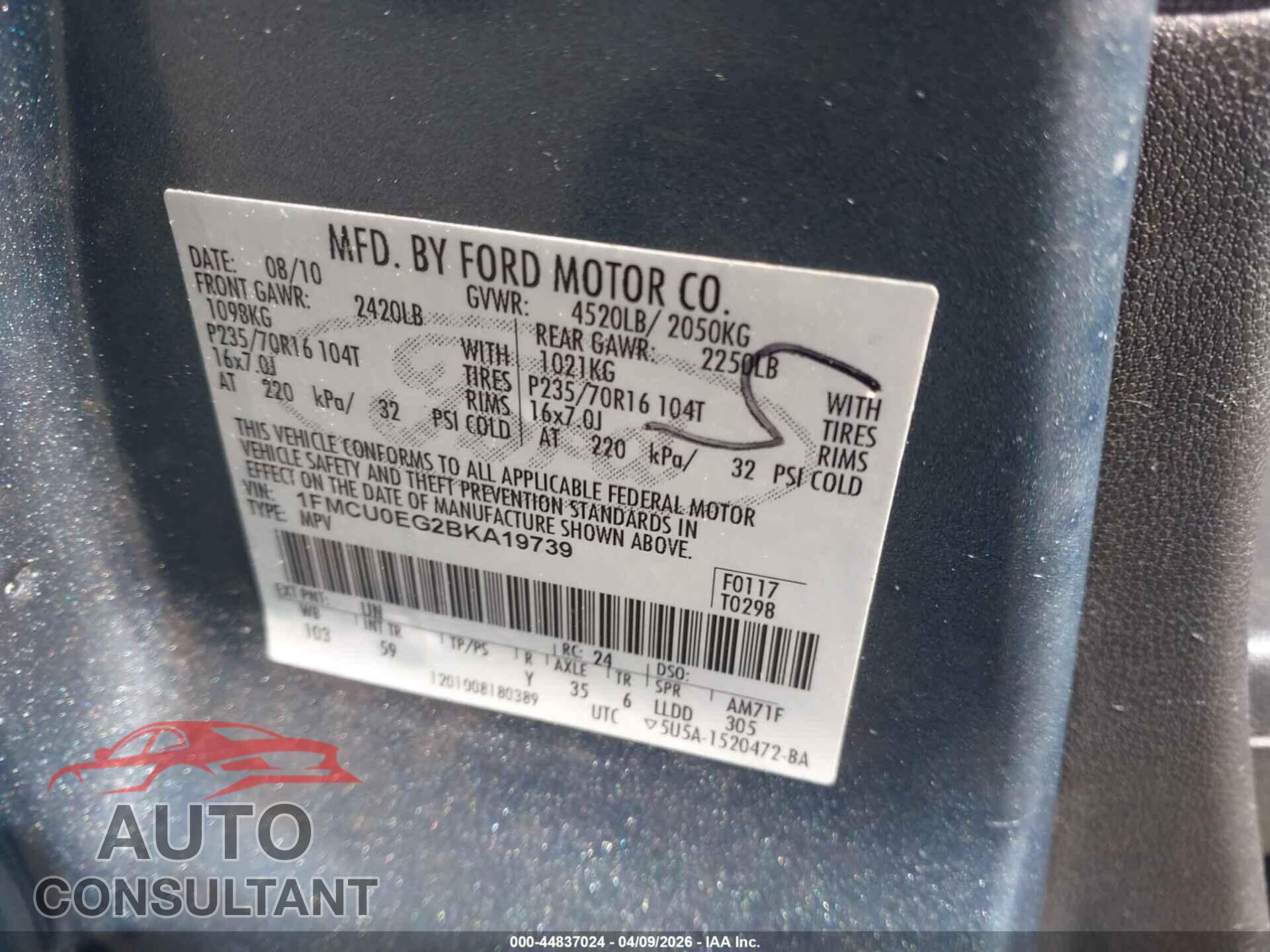 FORD ESCAPE 2011 - 1FMCU0EG2BKA19739