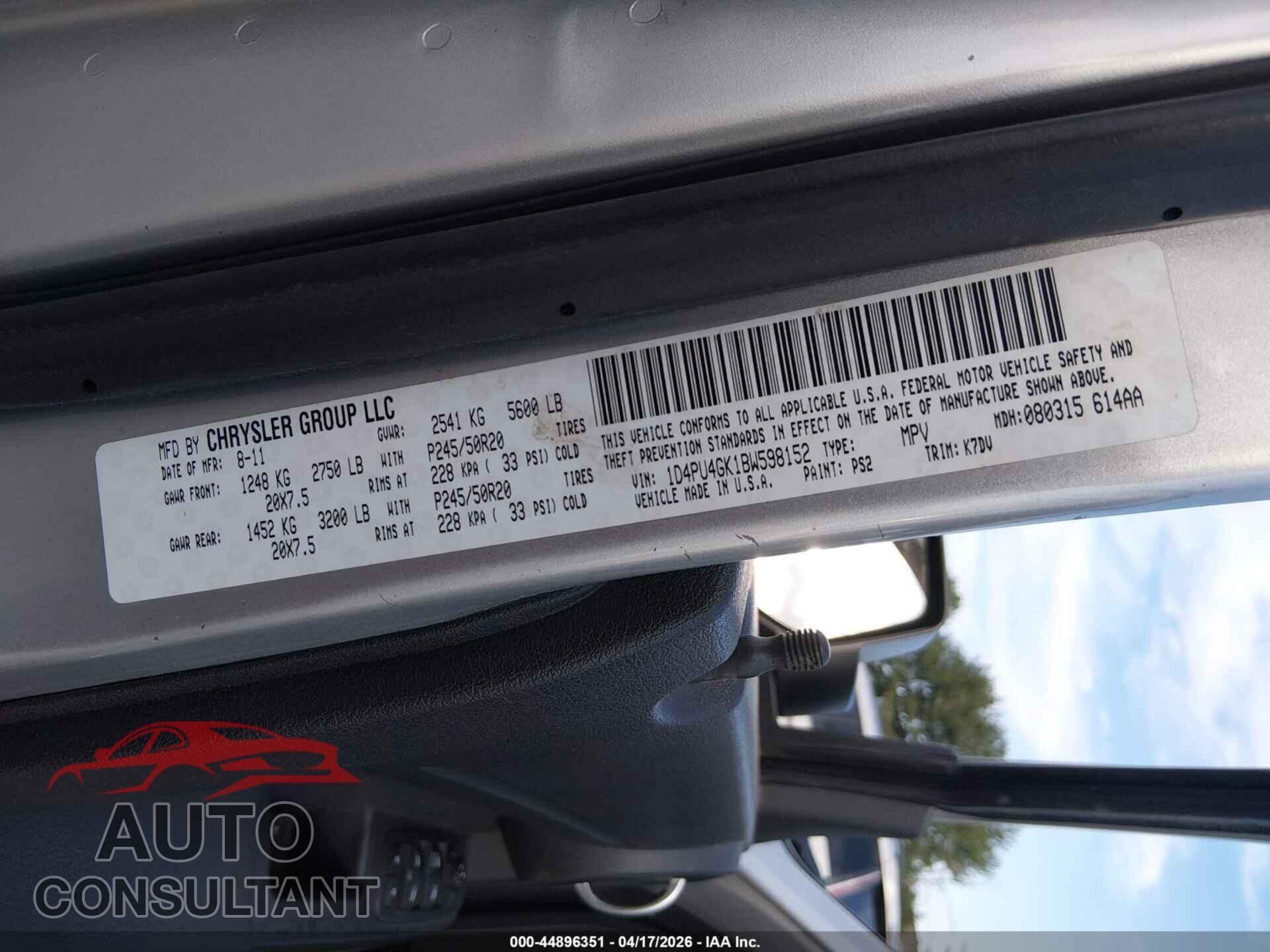 DODGE NITRO 2011 - 1D4PU4GK1BW598152