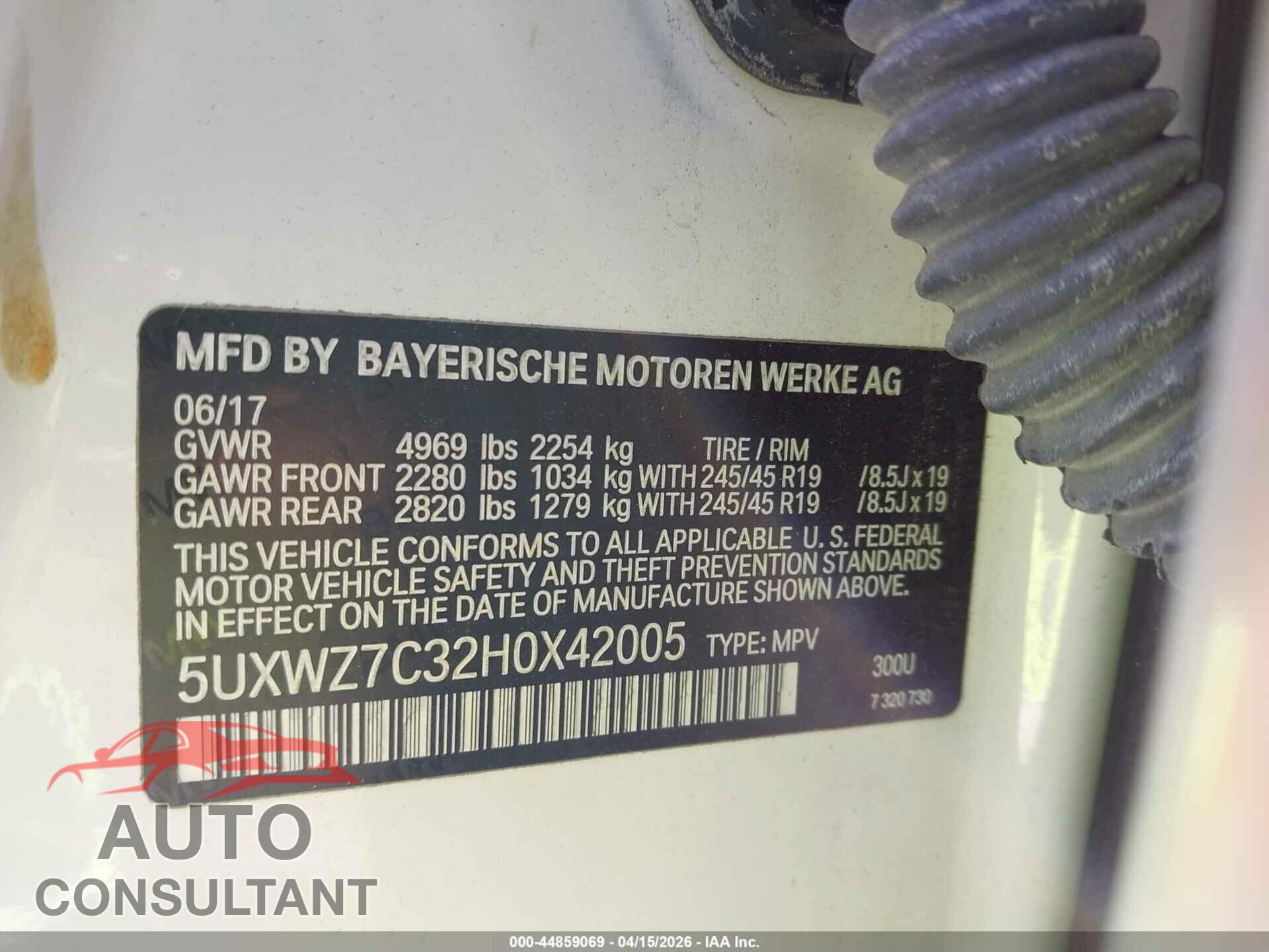 BMW X3 2017 - 5UXWZ7C32H0X42005